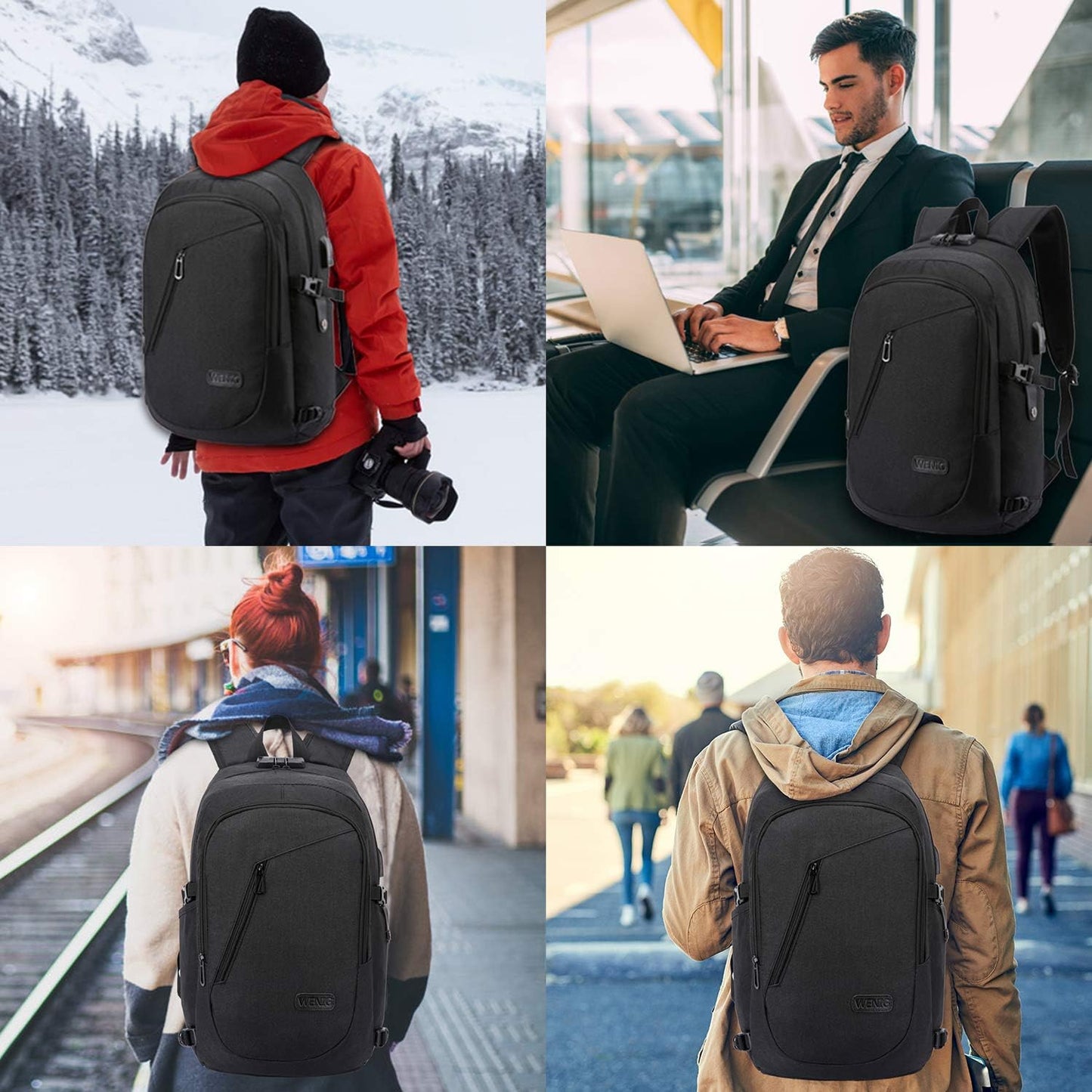 Laptop Rucksack Anti-Diebstahl mit USB-Anschluss, 15,6 Zoll ; Schwarz