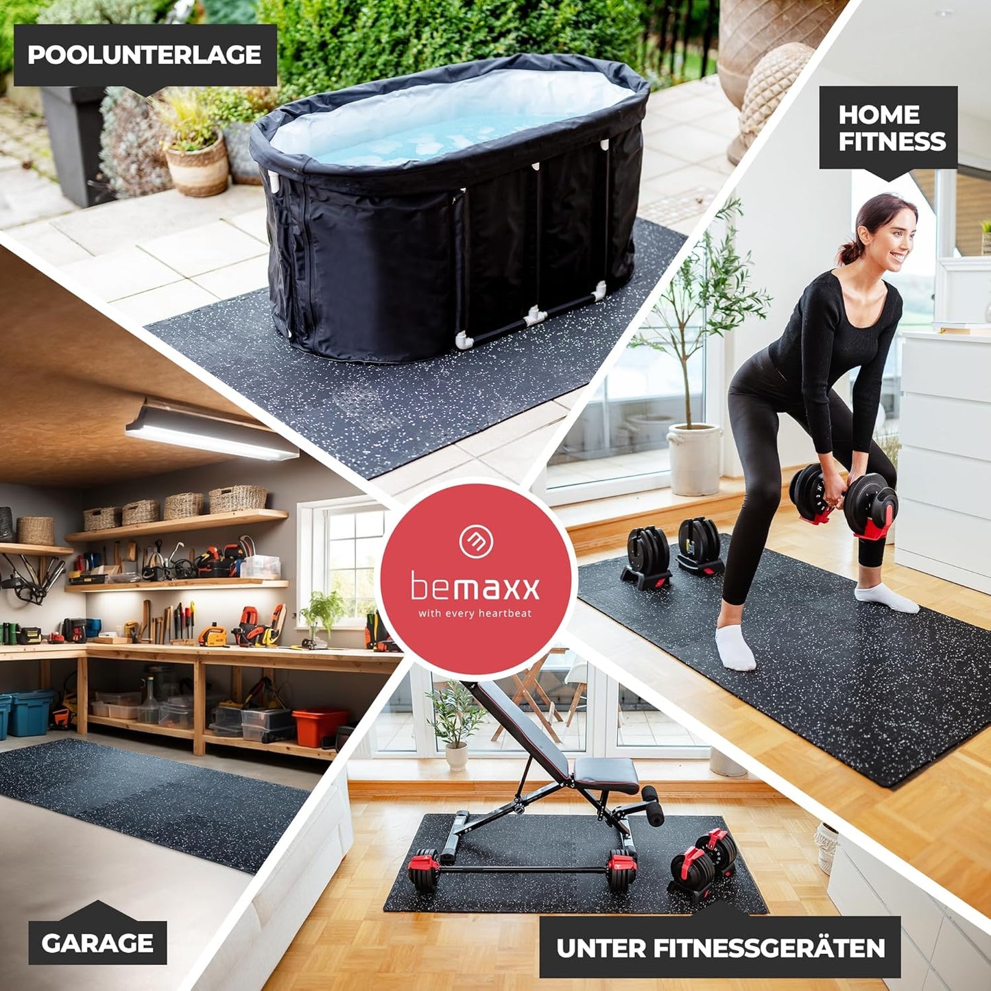 Bodenschutz-Puzzlematte-Set (81 Stück, 7,59 m²), Rubber | 81 Matten | 7,59 M² 30L x 30B x 0.6D cm