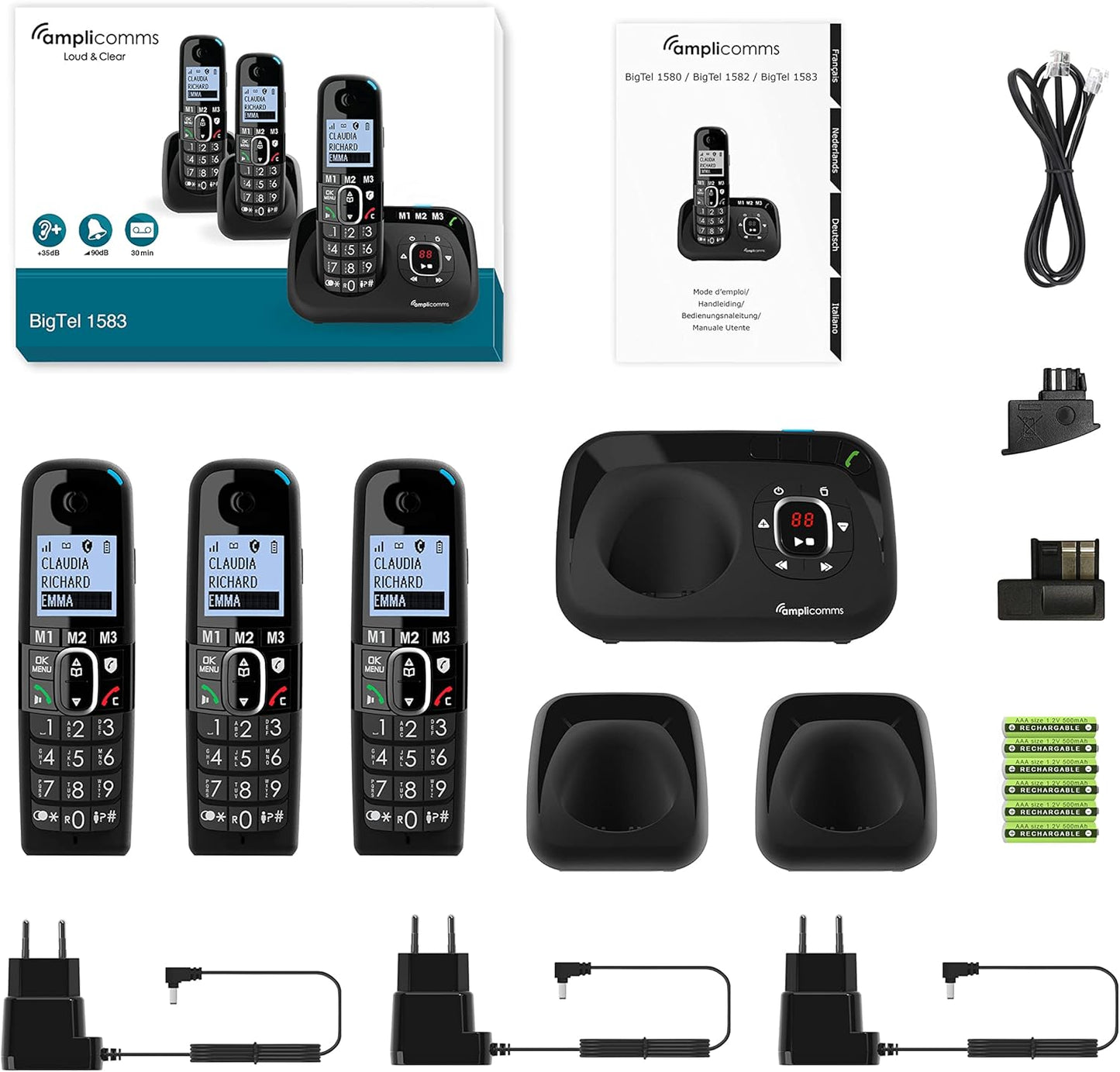 BigTel 1583 Grosstasten-Telefon-Set mit Anrufbeantworter (3 Mobilteile)