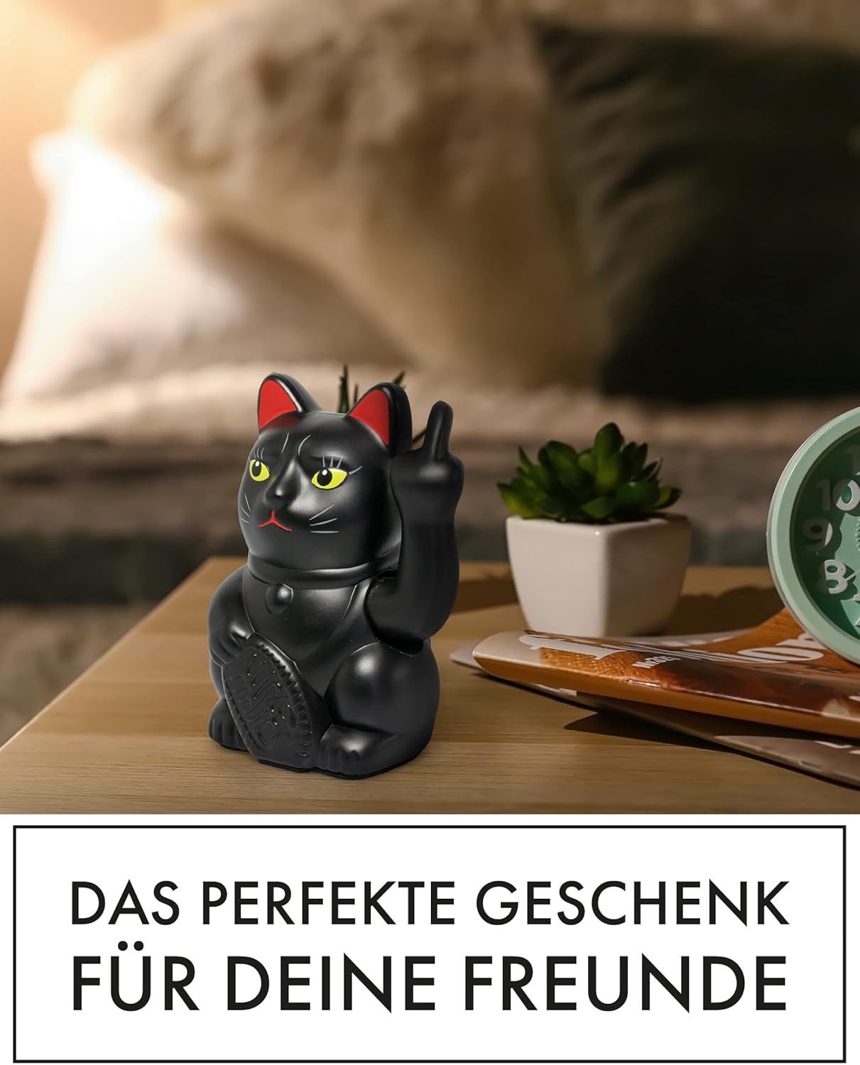 Winkekatze mit Mittelfinger, Rosa, Schwarz