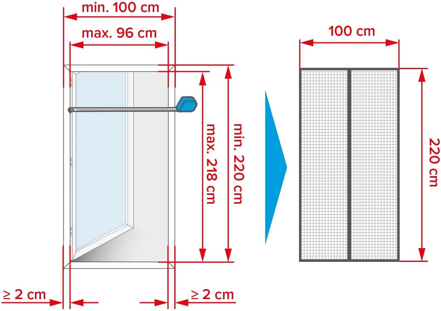 Insektenschutz Magnetvorhang für Balkon- und Terrassentüren, 2,2 m x 1,0 m Single