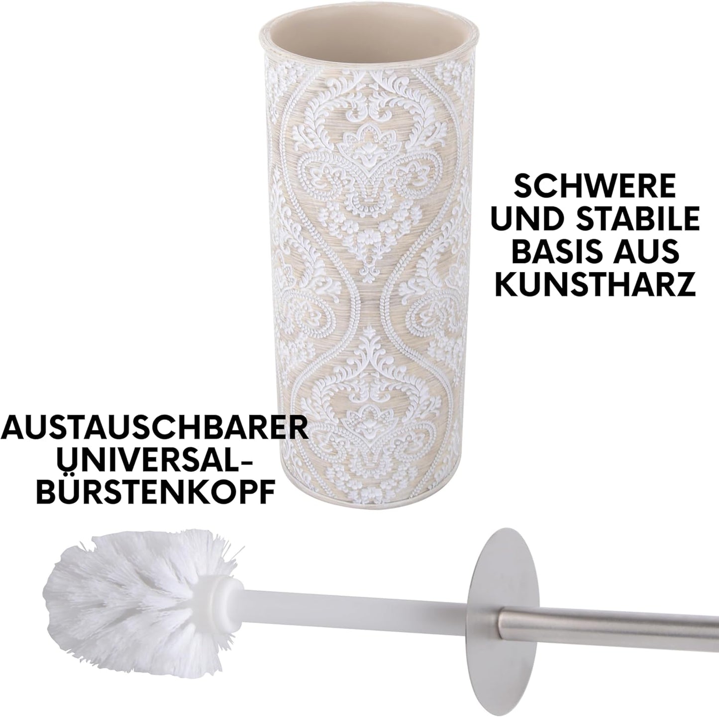 Toilettenbürsten-Set mit Damast-Relief, Klobürste Damask