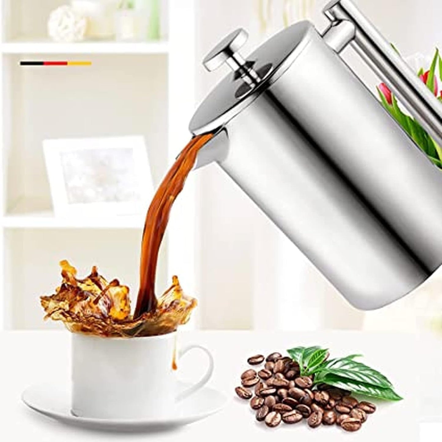 French Press Kaffeebereiter 1,5L Edelstahl, Silber 1500ml