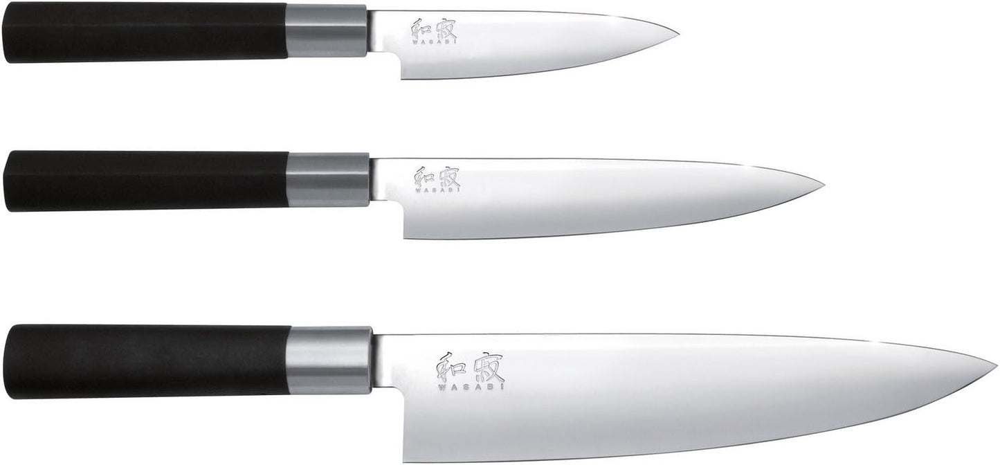 3-teiliges Wasabi Black Messer-Set, Schwarzer Griff 3 Pce Knife Set