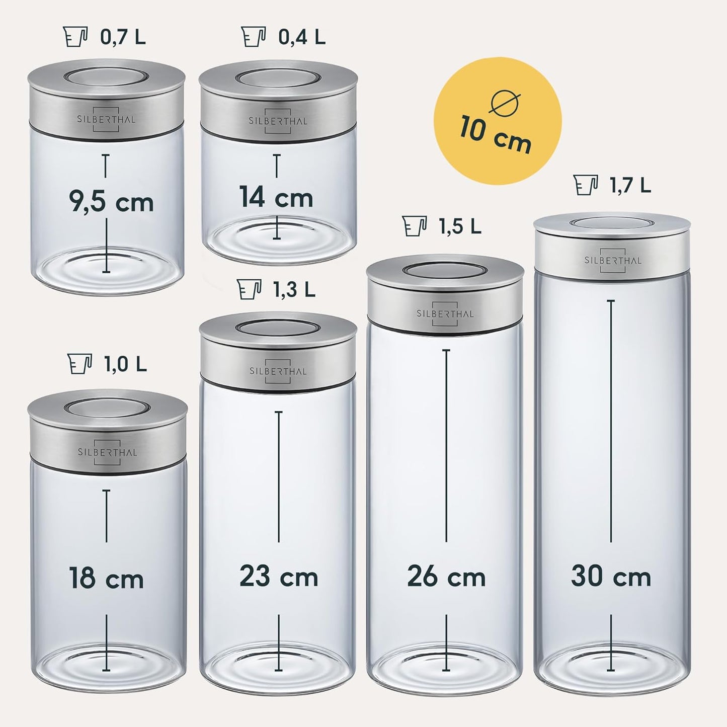 6-teiliges Vorratsglas-Set mit Deckel, 6er Set