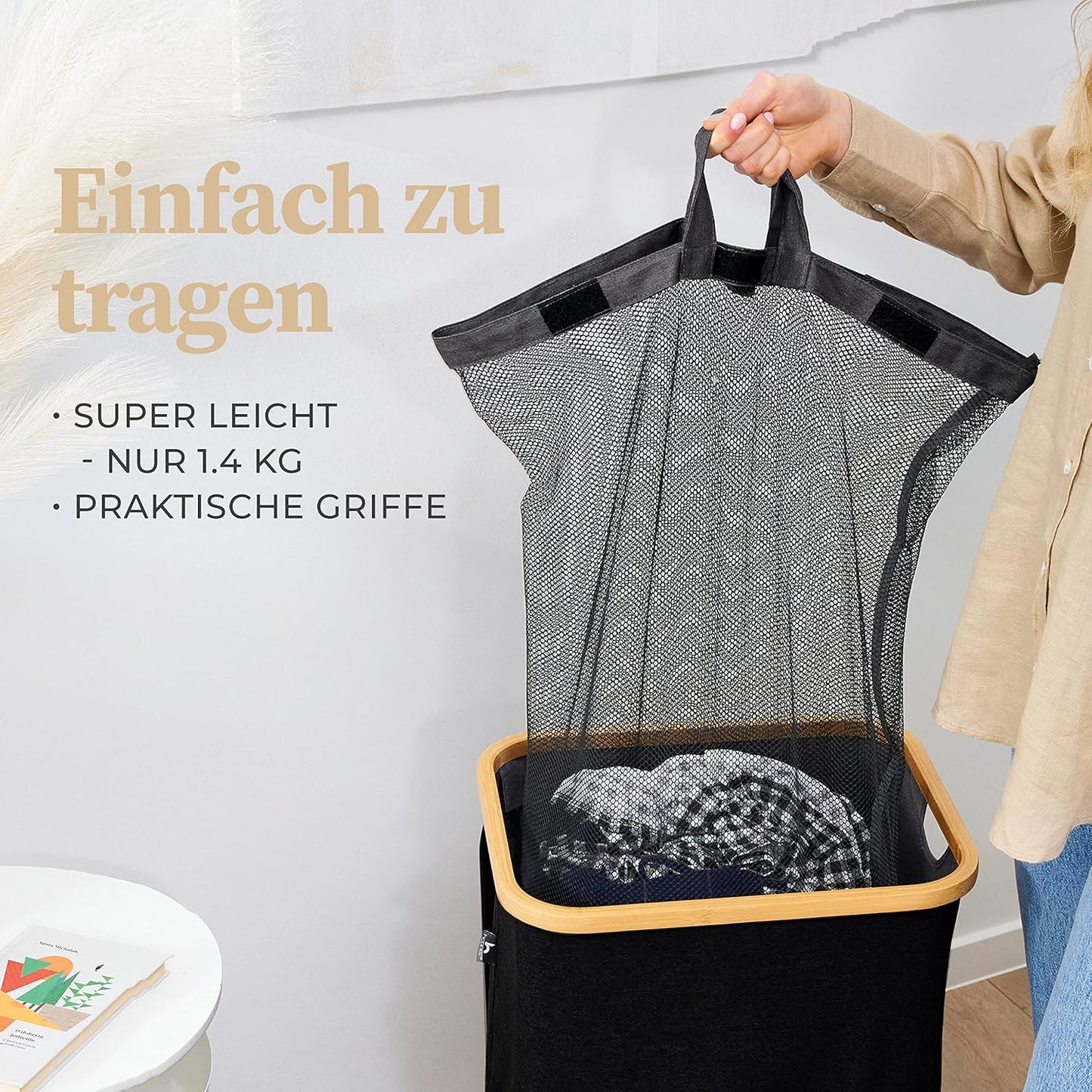 Wäschekorb mit Deckel, 100L 100l Schwarz