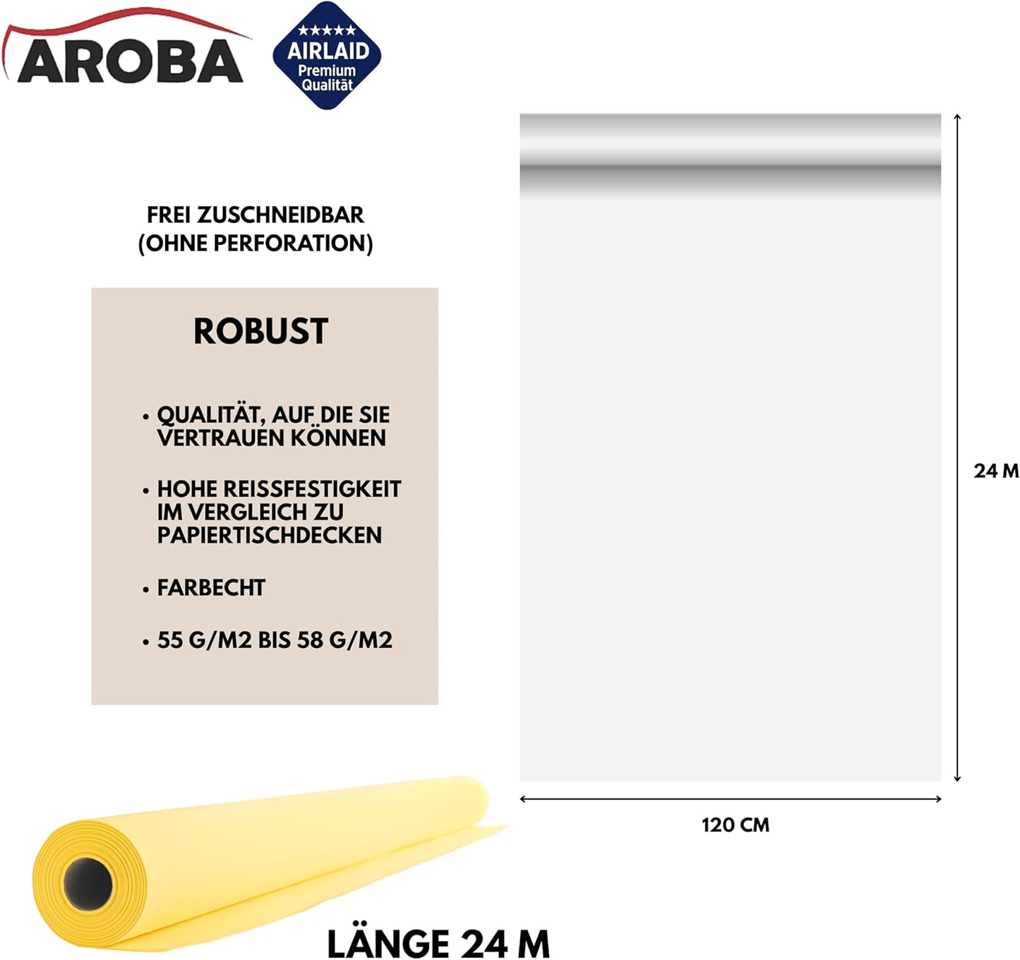 Airlaid Tischdeckenrolle, 2400 x 120 cm (Rechteckig) Gelb