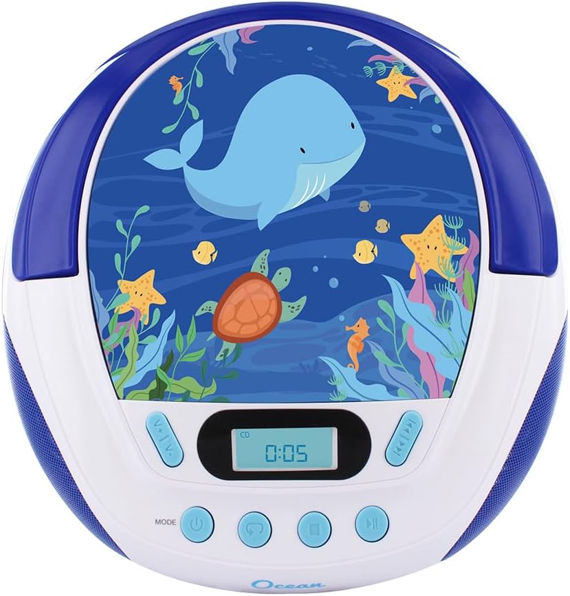 CD Player für Kinder mit Lautsprechern und USB, blau / weiß