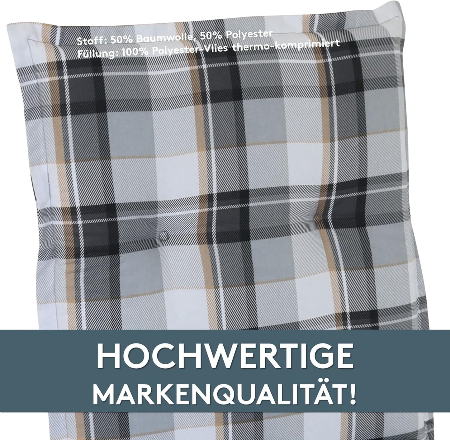2er-Set Gartenstuhl-Auflagen für Hochlehner, Karo Grau 2