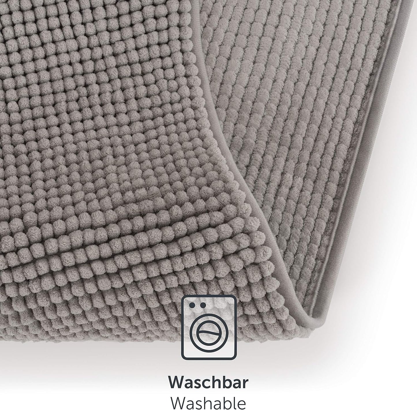 Chenille Badematte, rutschfest, Hellgrau 70 x 120 cm (Rechteckig)