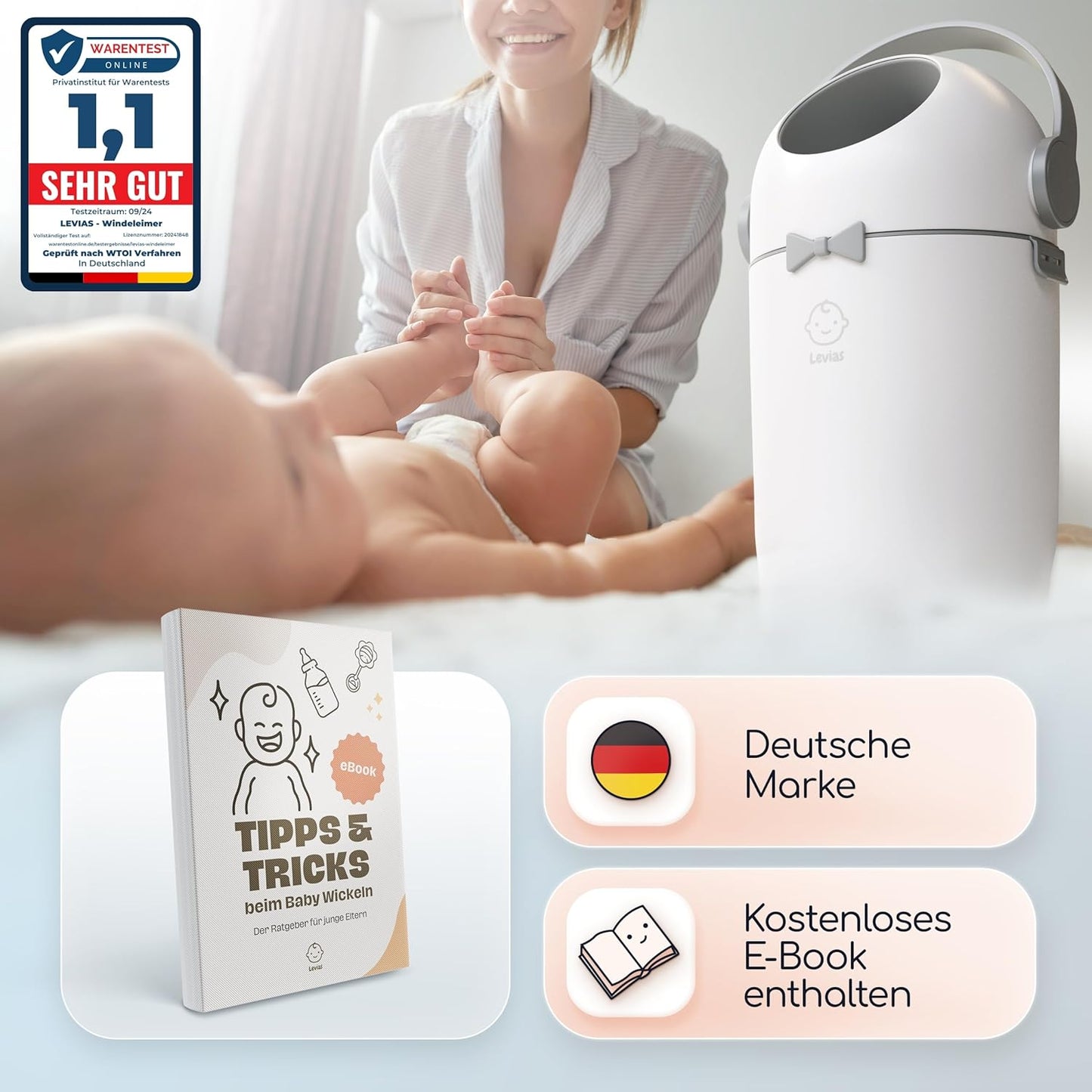 Windeleimer geruchsdicht ohne Nachfüllkassetten, Weiß