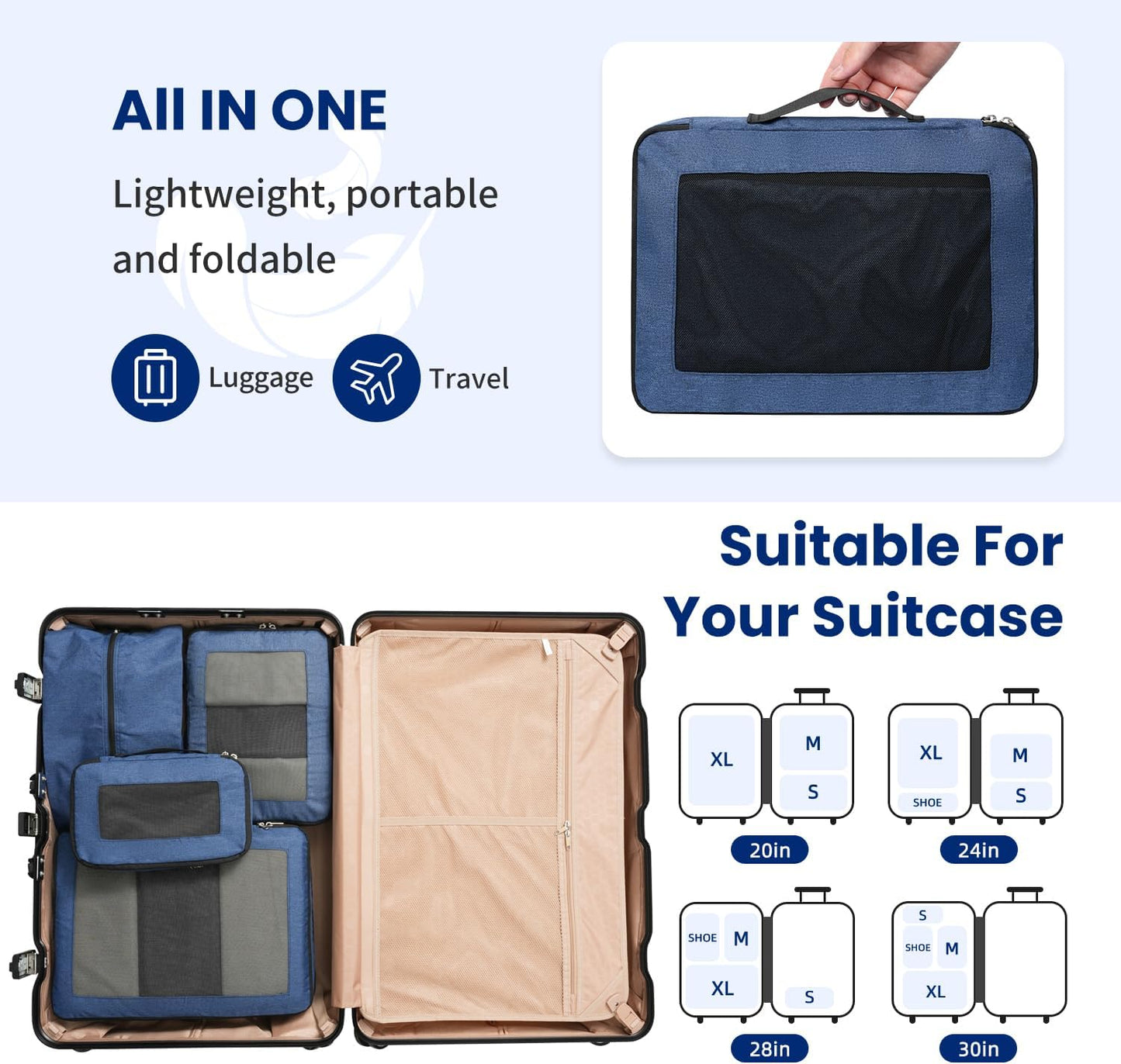 Kompressions-Packwürfel-Set, Blaugrün 4 Set