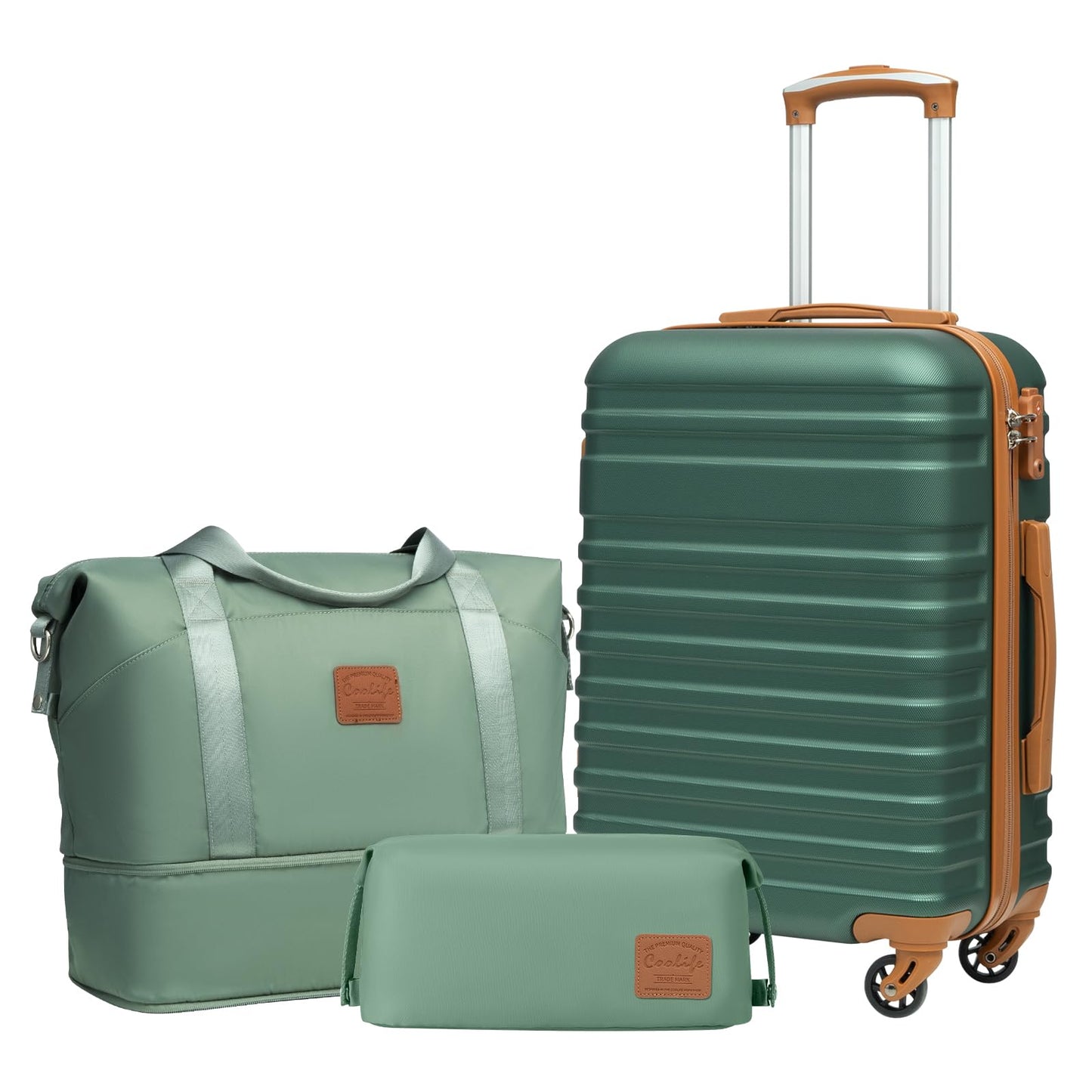 3-teiliges Hartschalen Reisekoffer-Set, Dunkelgrün/Braun Handgepäck-Set 3tlg