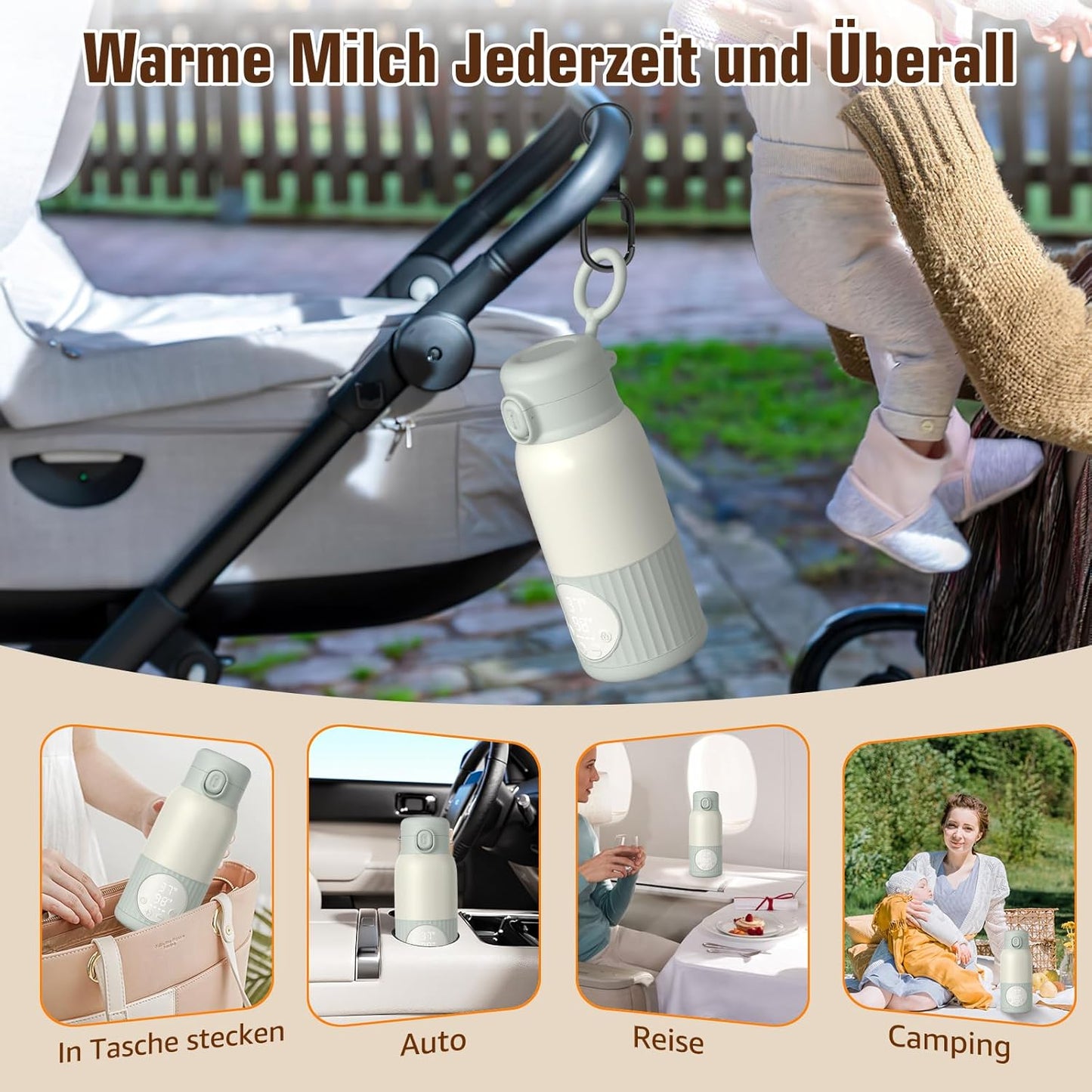 Tragbarer Baby Flaschenwärmer, Grau
