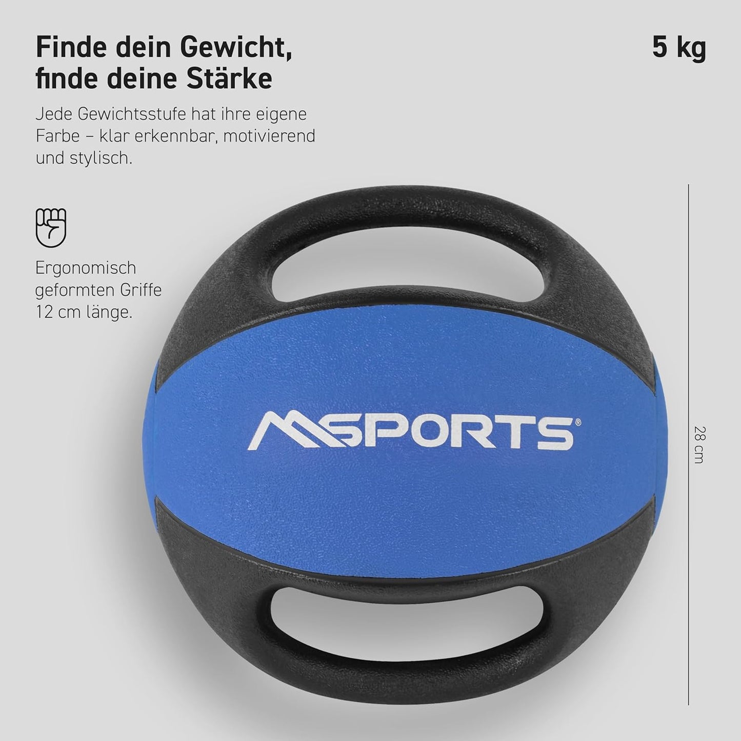 Medizinball mit Griffen, 5 kg - Blau