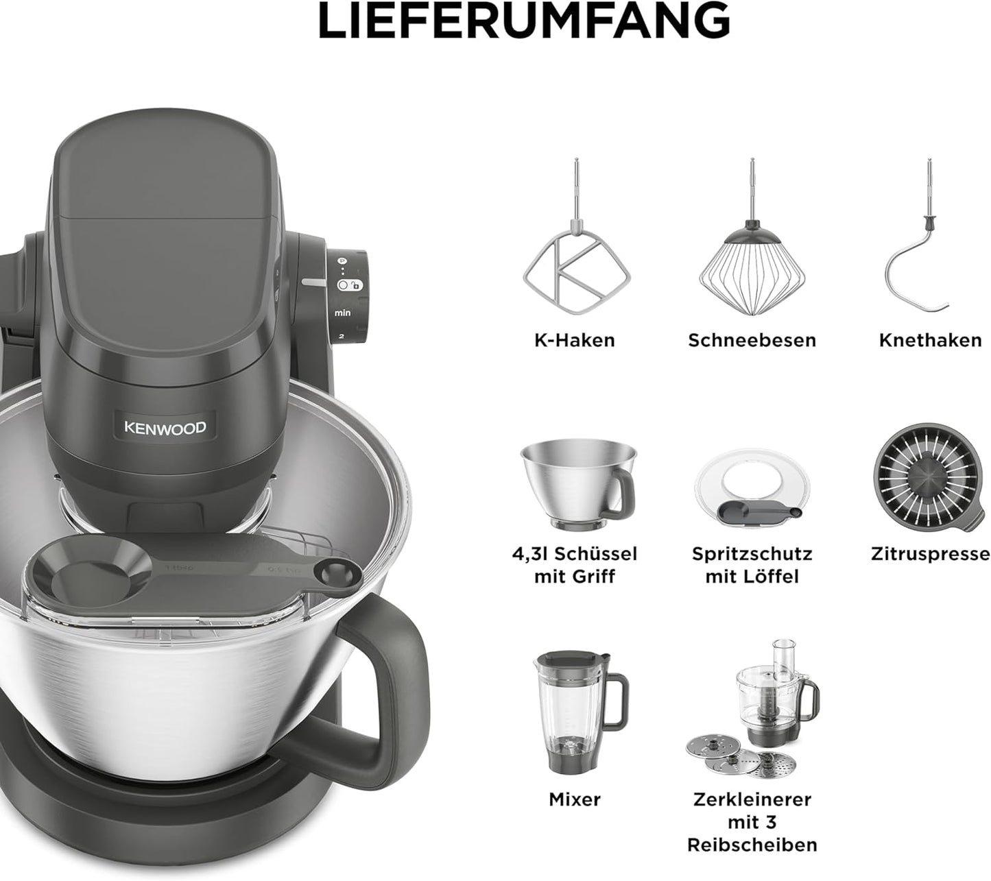 Multi Tasker Küchenmaschine KHC30.050GY mit Standmixer & Food Processor, Grau