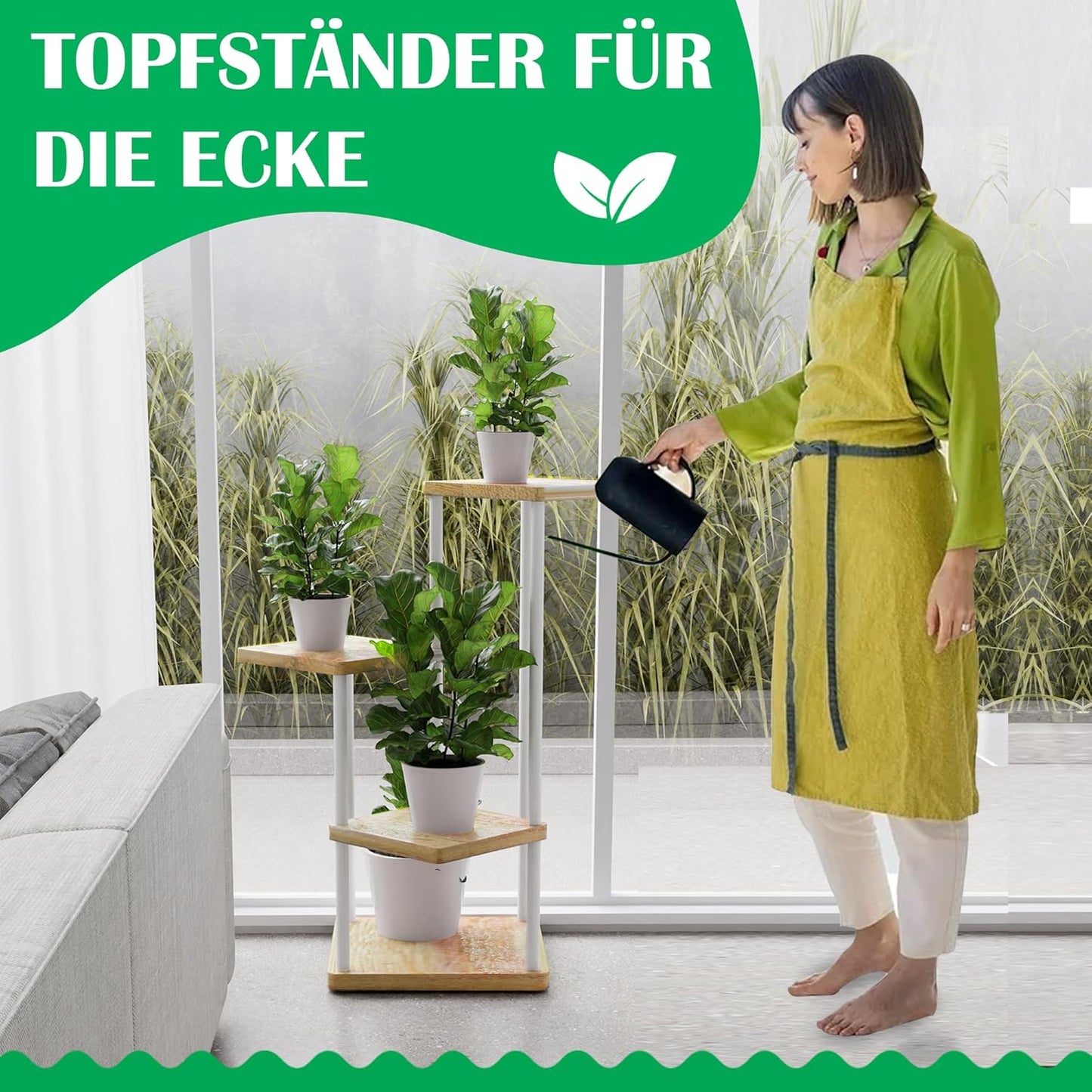 Blumenständer mit 4 Ebenen, Holz Weiß