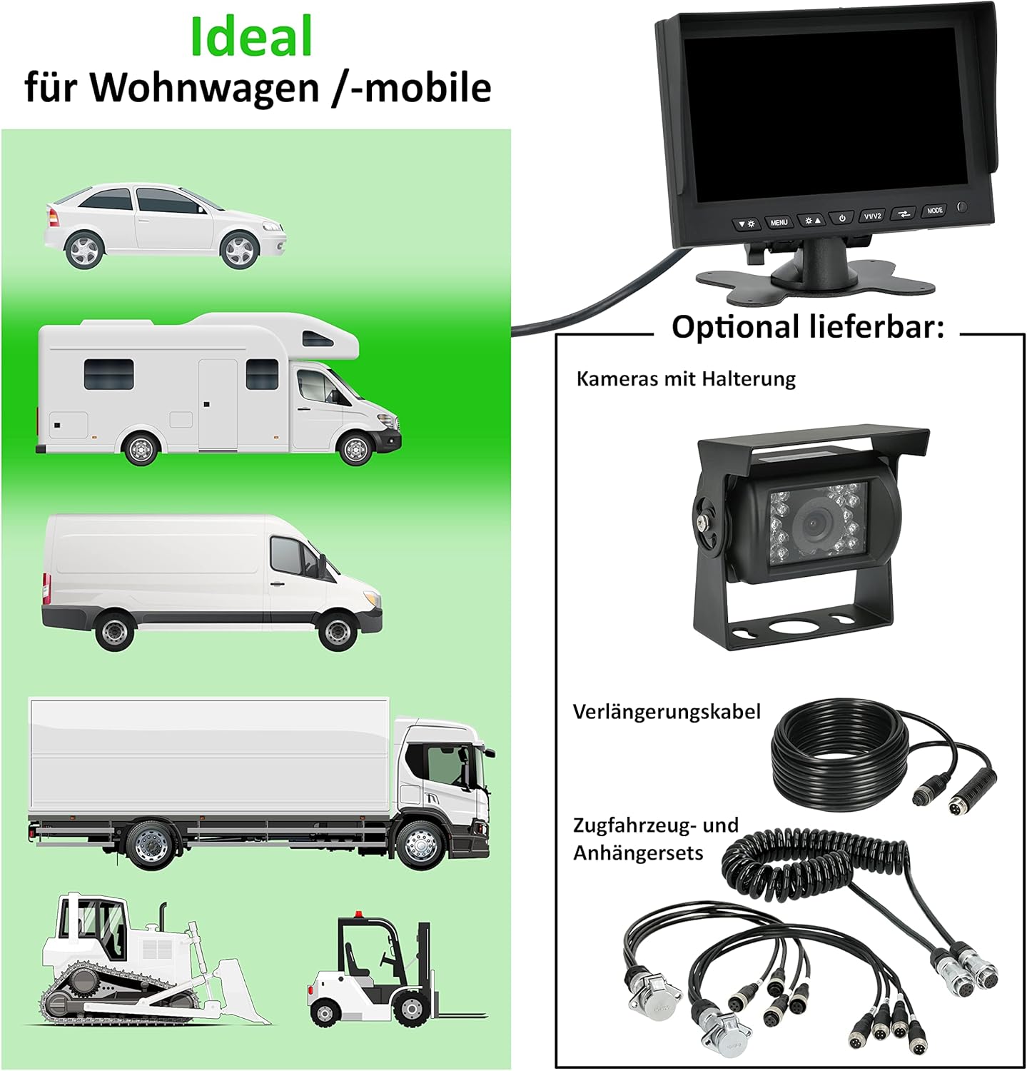 Rückfahrmonitor mit Distanzlinien, 7“ EXCELLENT