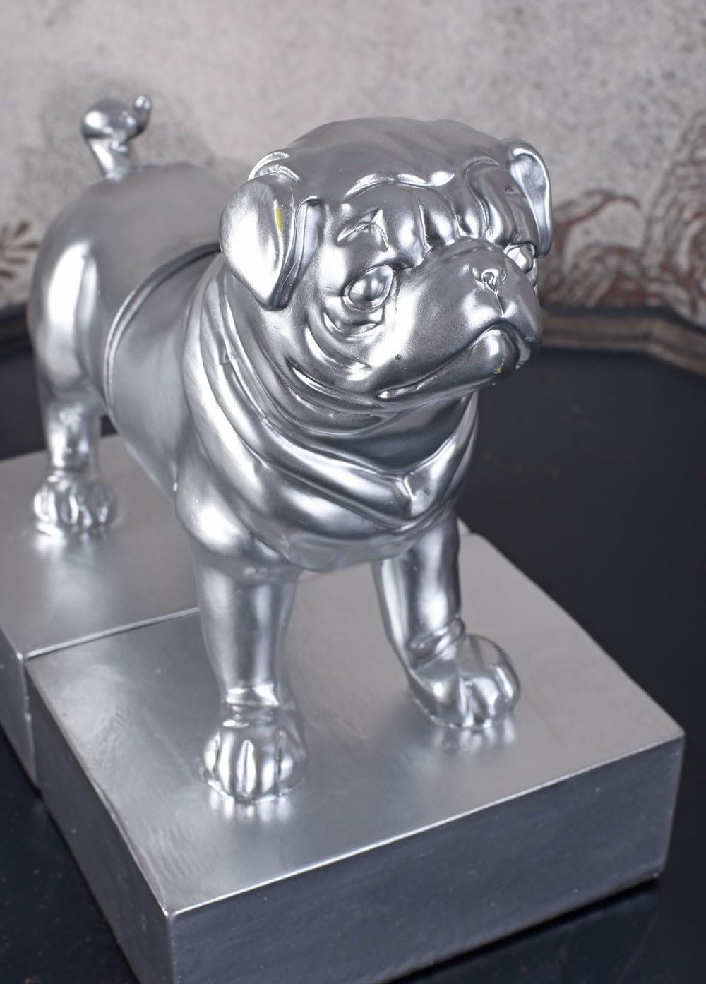 Mopsfigur Buchstützen Set (Silber)