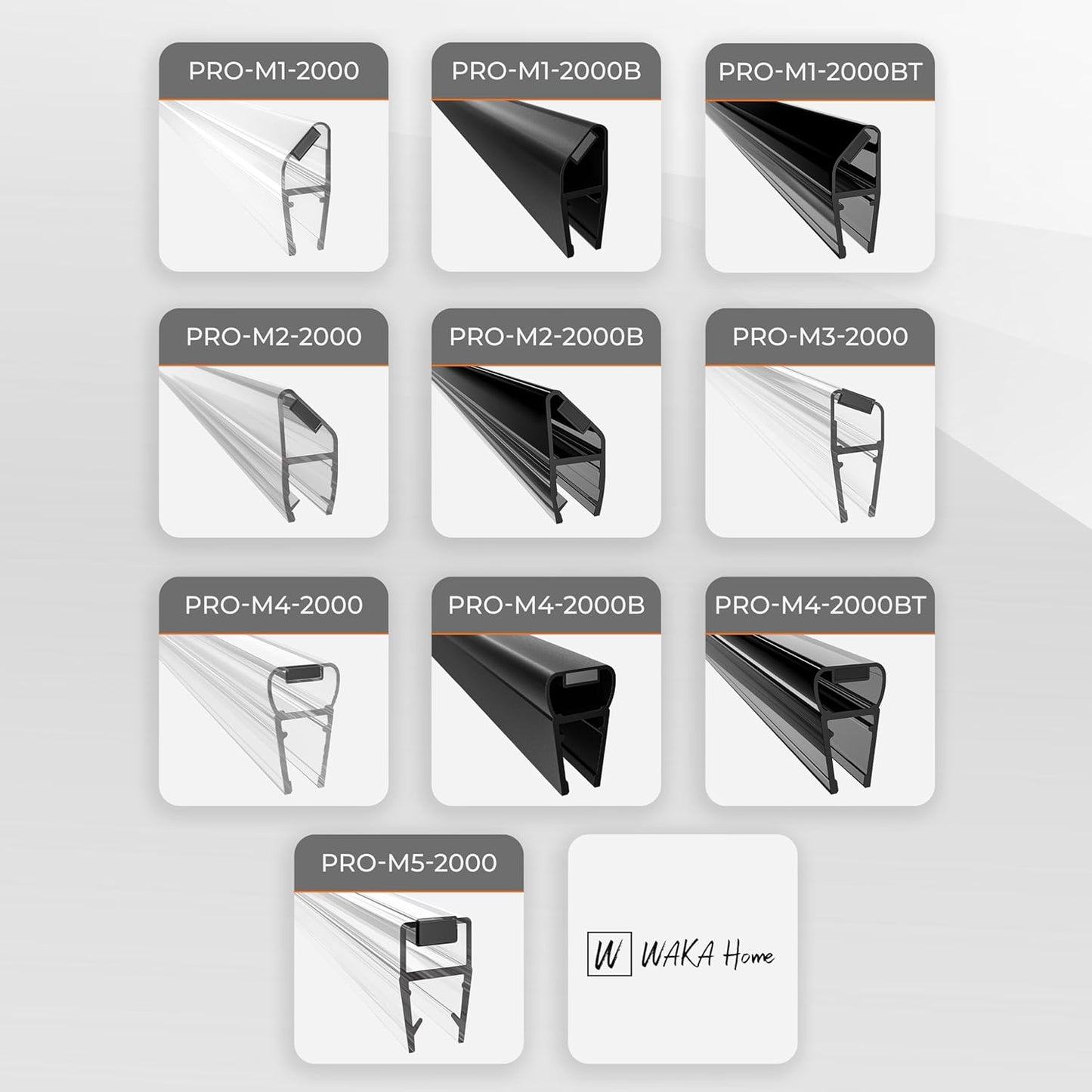 Duschdichtung-Set für Glastüren (180°, 6-8mm), Schwarz-transparent 6-8mm Glas | 180°