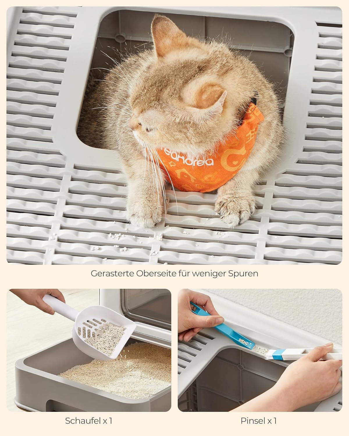 Katzenklo mit Deckel, Einzeln - Gross Haferflockenfarben + Warmgrau