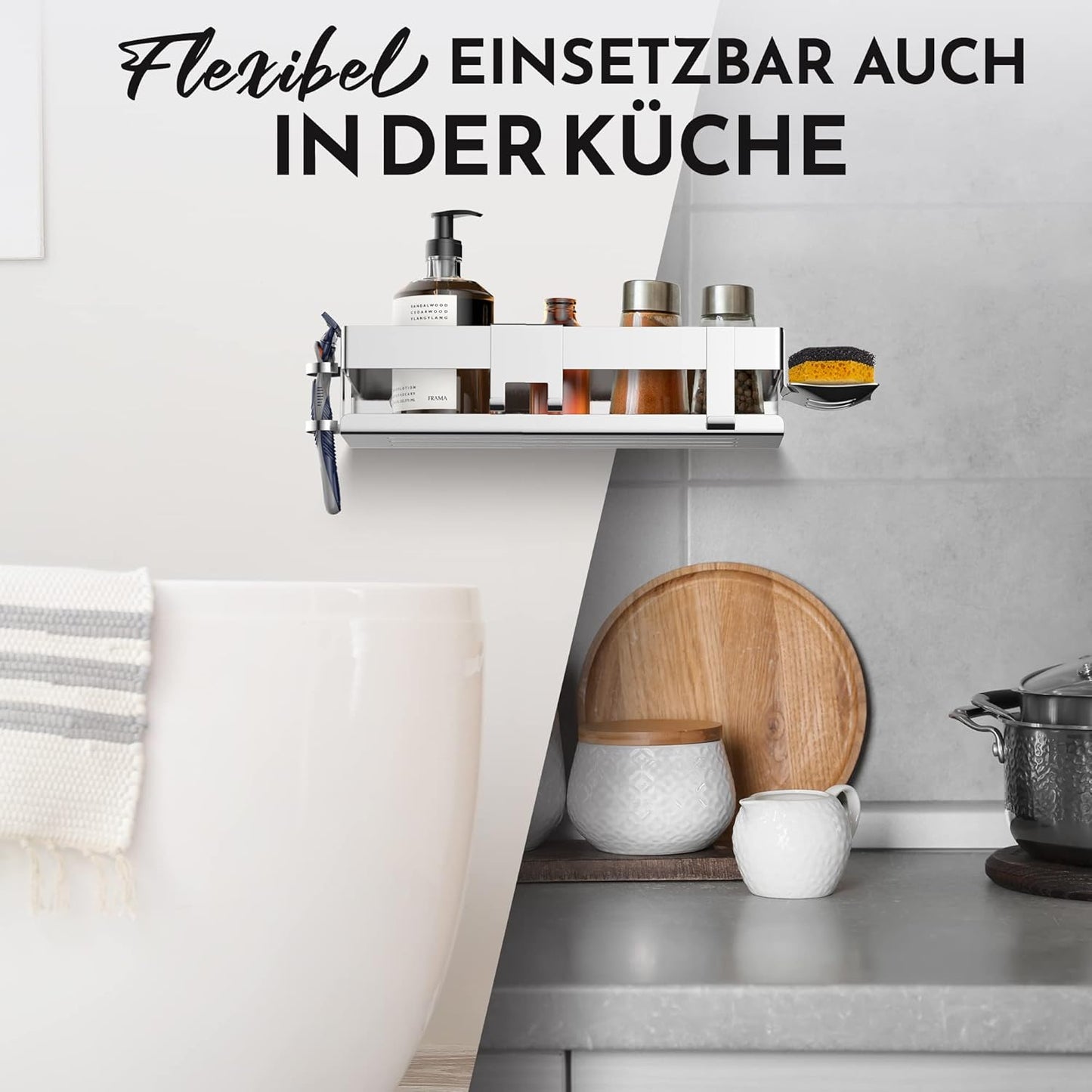 5-in-1 Duschablage Set ohne Bohren, Hochglanz