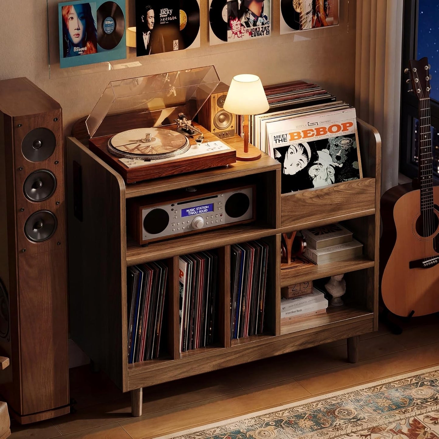 Vinyl-Plattenspieler-Regal mit Ladestation
