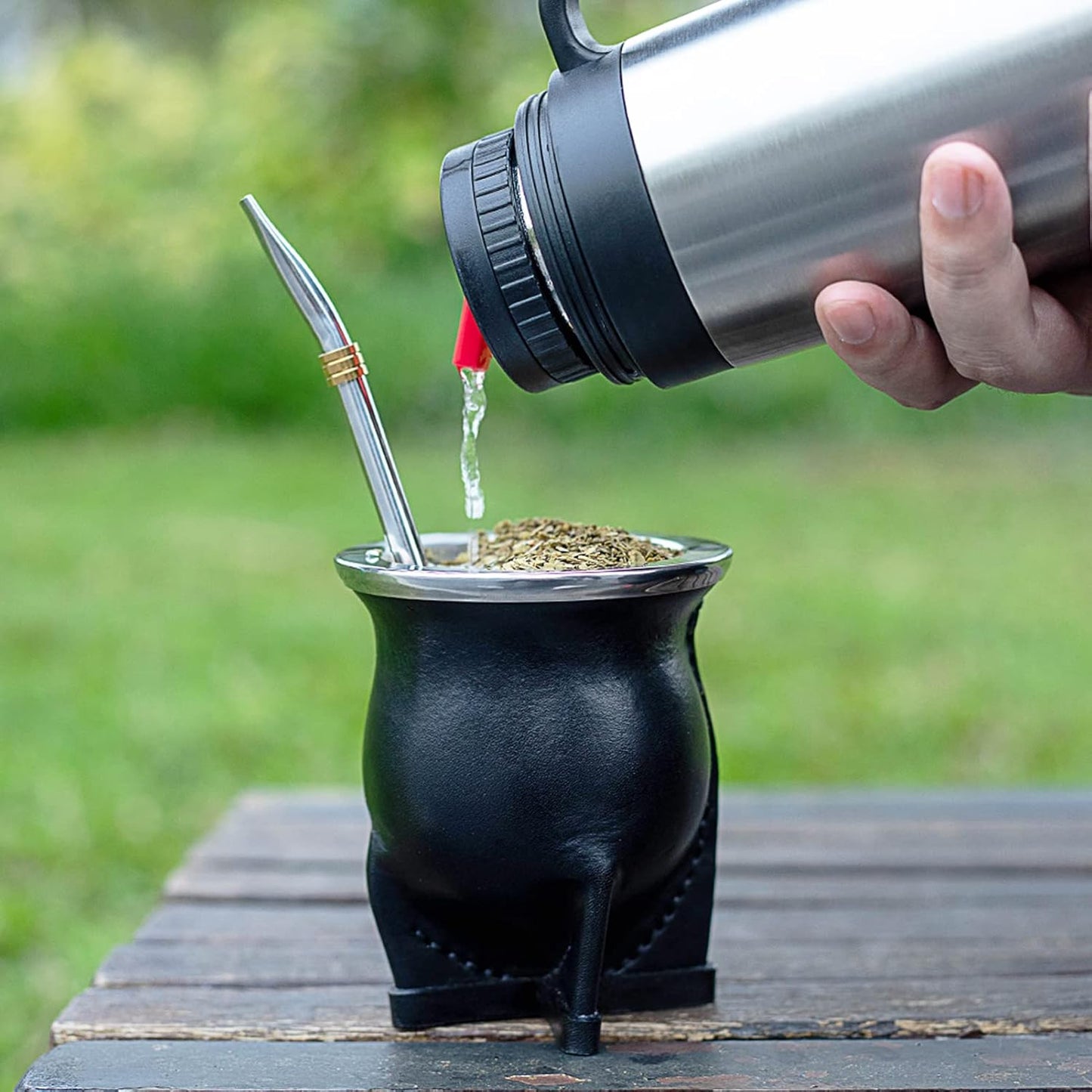 Yerba Mate Set mit Tasse und Bombilla, Schwarz