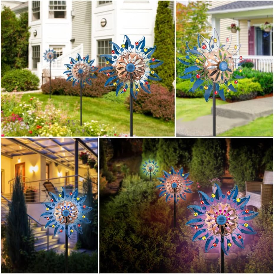 Solar-Windspinner-Skulptur für Garten & Terrasse, Höhe 12 Zoll, Durchmesser der Blüte 8 Zoll