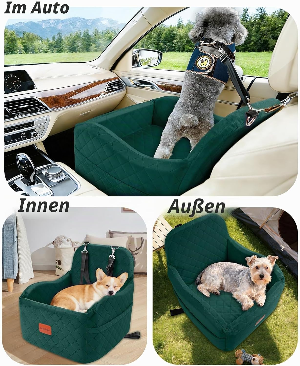 Waschbarer Hundeautositz, Green Medium