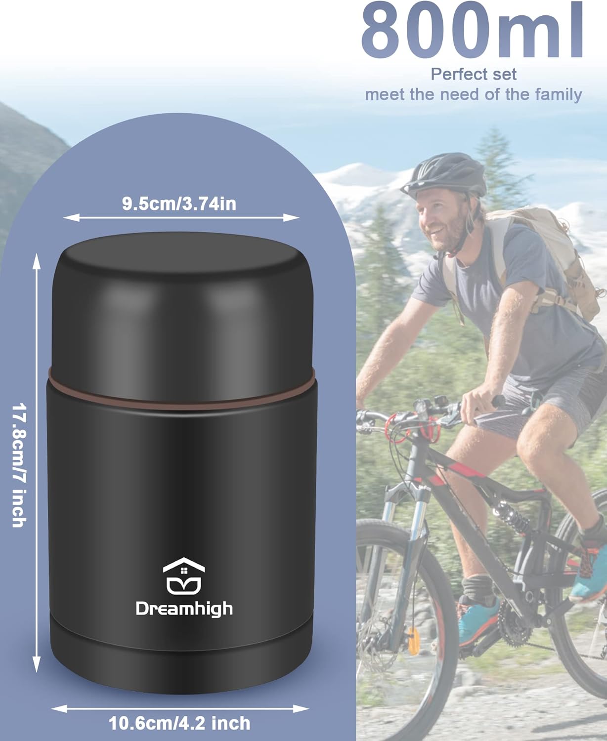 Thermobehälter mit Löffel, Schwarz-800ml