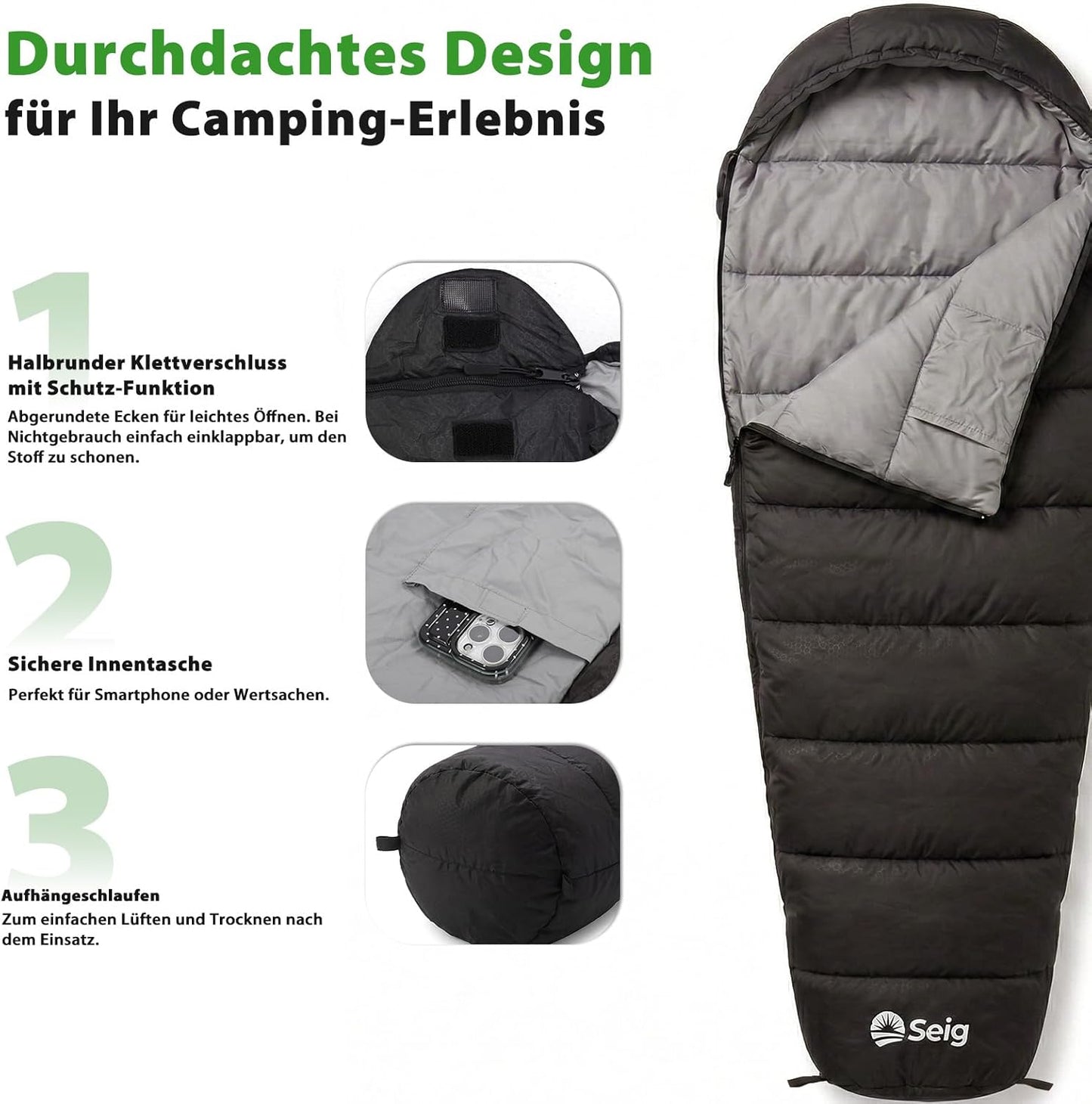 Mumienschlafsack für Sommerabenteuer, Sommer (+10 °C - +15 °C) Anthrazit