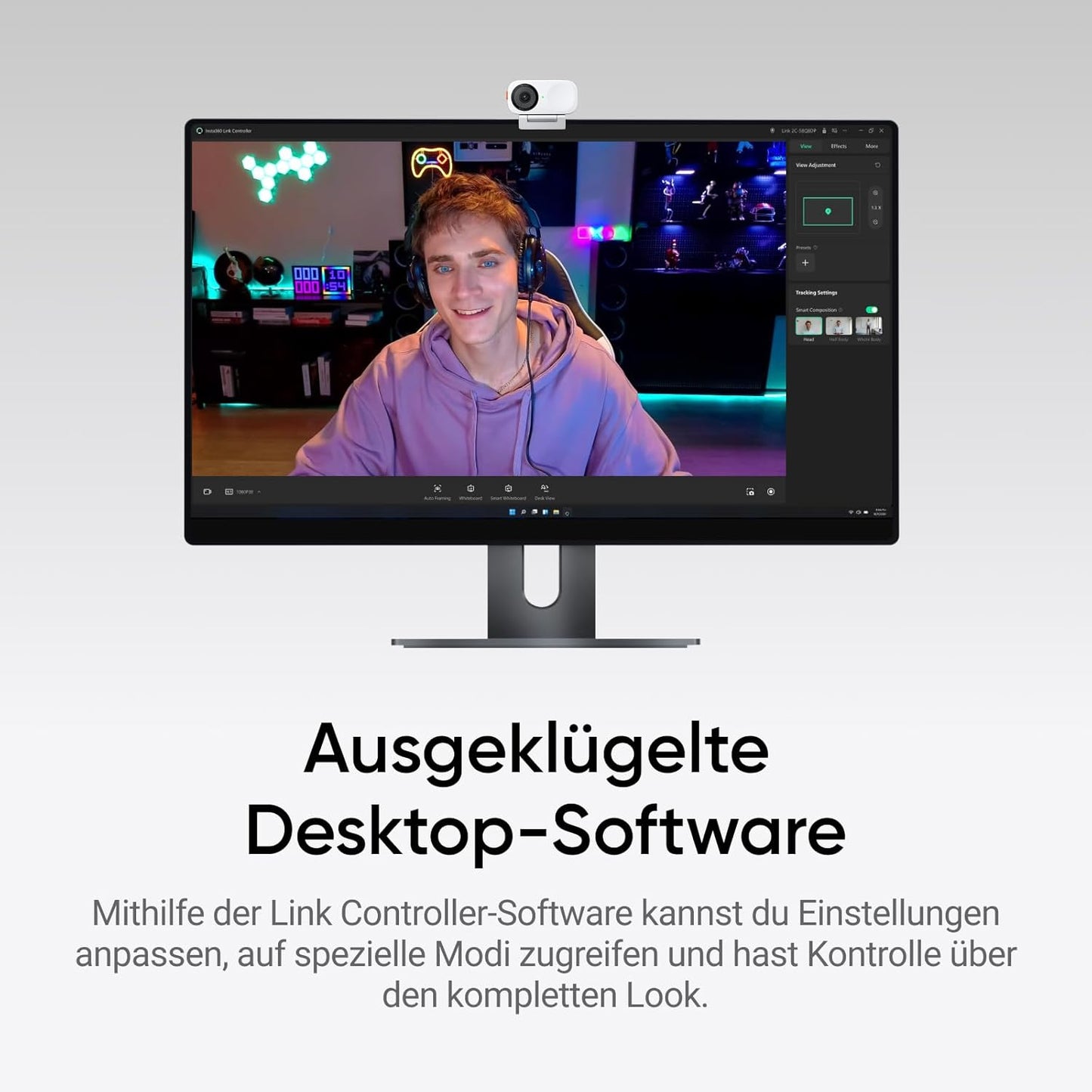 2C Webcam mit Auto-Framing und HDR, Polarweiss Standard-Bundle