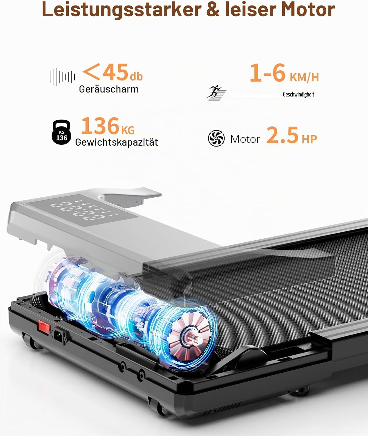 Walking Pad mit Steigung & App-Funktion, Schwarz 100cm