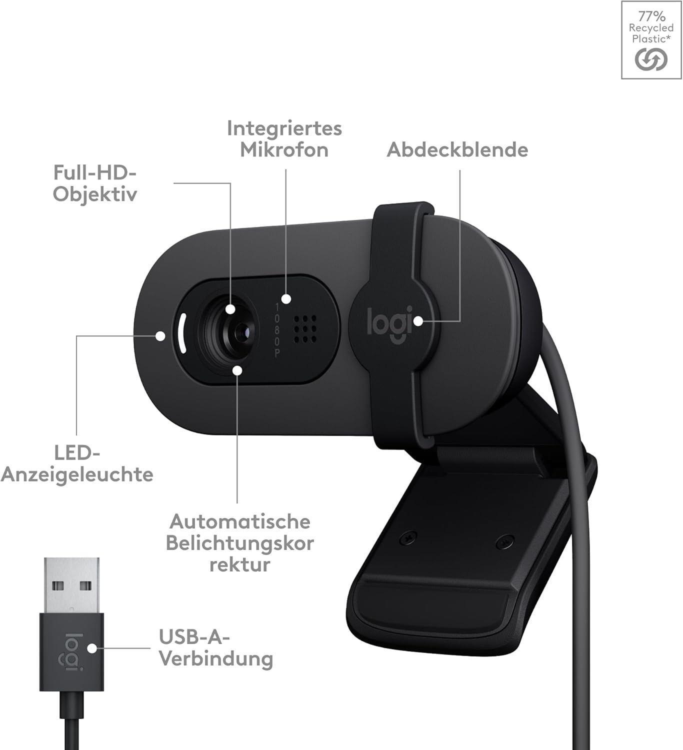 Brio 100 Full HD-Webcam mit Auto-Lichtausgleich