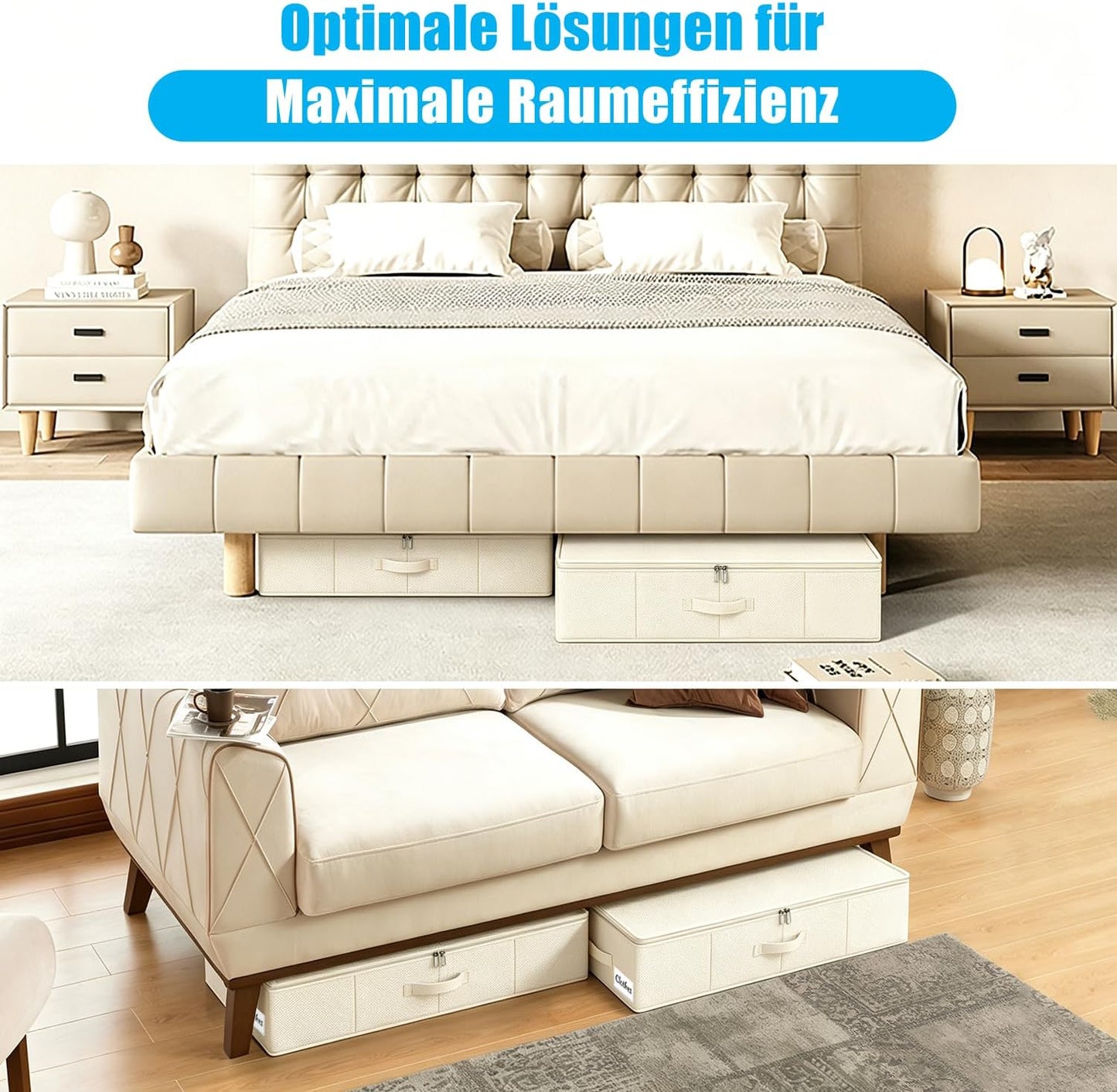 Faltbare Unterbett-Aufbewahrungsboxen 2er Set, Weiss