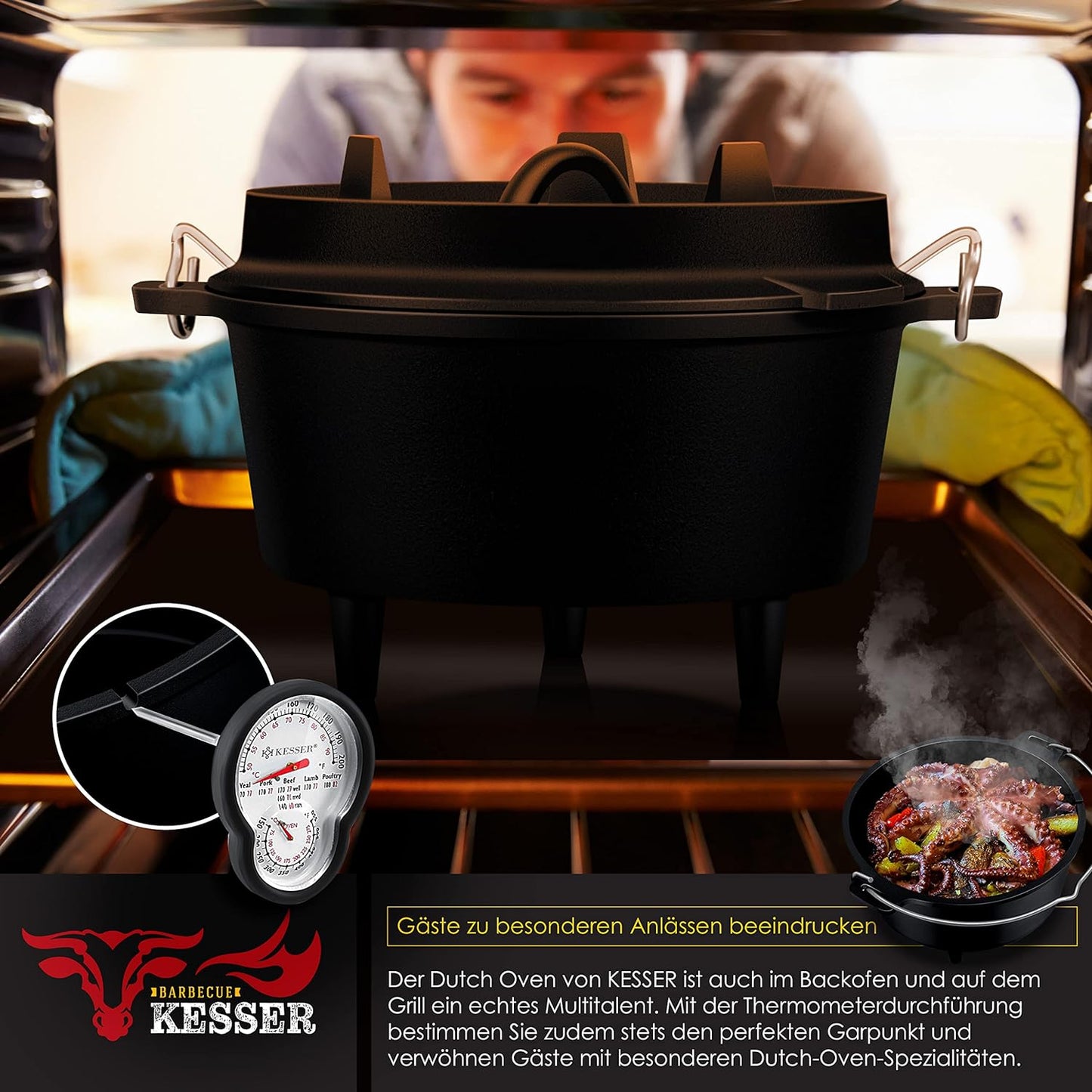 Dutch Oven Set BBQ, DO45P - 4.2 Liter Topf mit Füsse