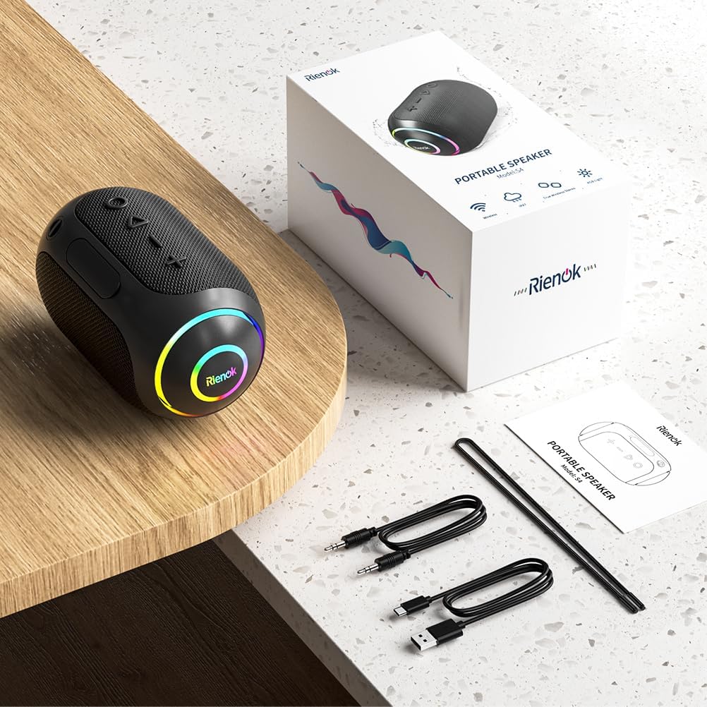 Wasserdichter Bluetooth Lautsprecher mit LED-Licht, 2,400mAH Schwarz
