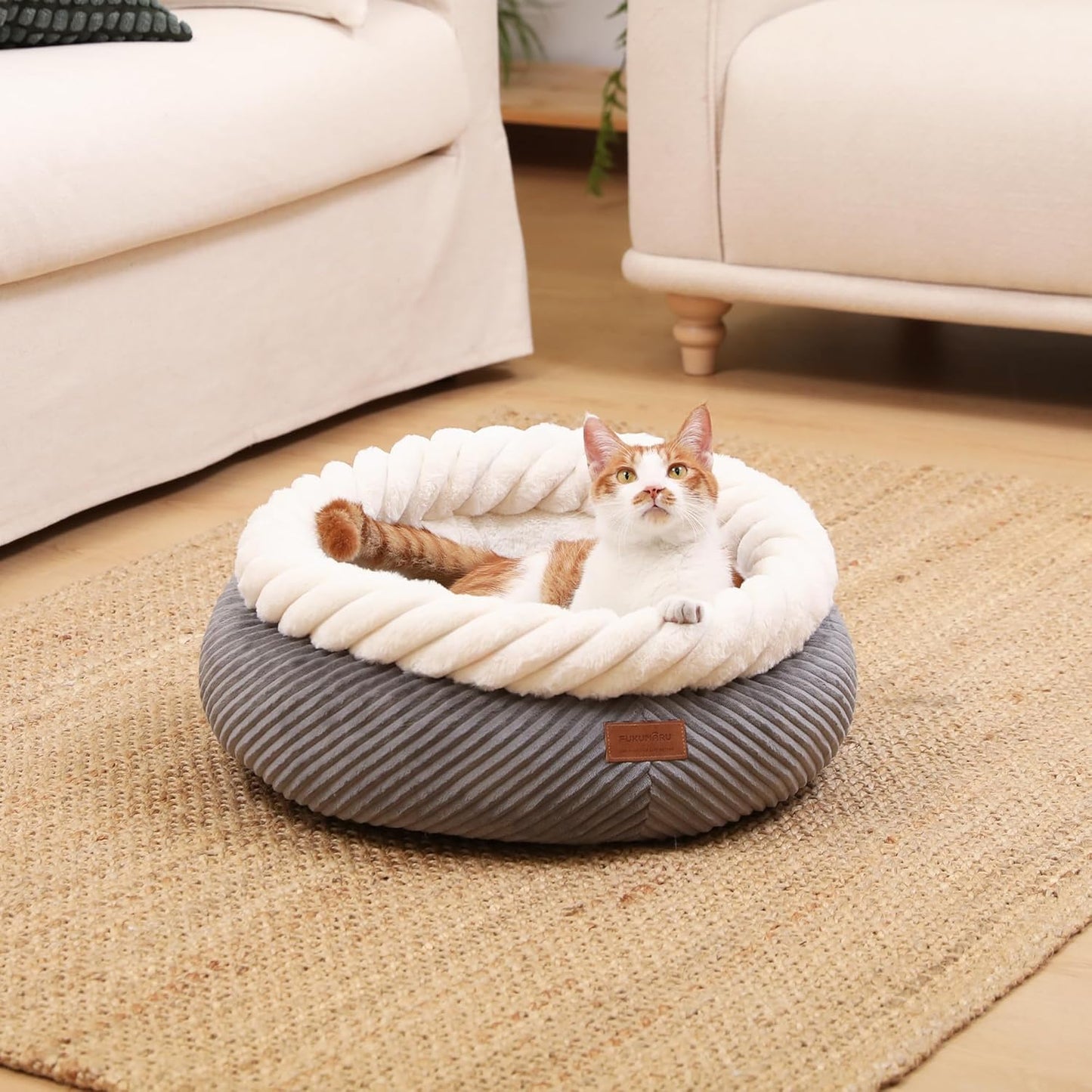 Waschbares Katzenbett mit erhöhtem Rand, rutschfest, L 55 x B 55 x H 21 cm Grau