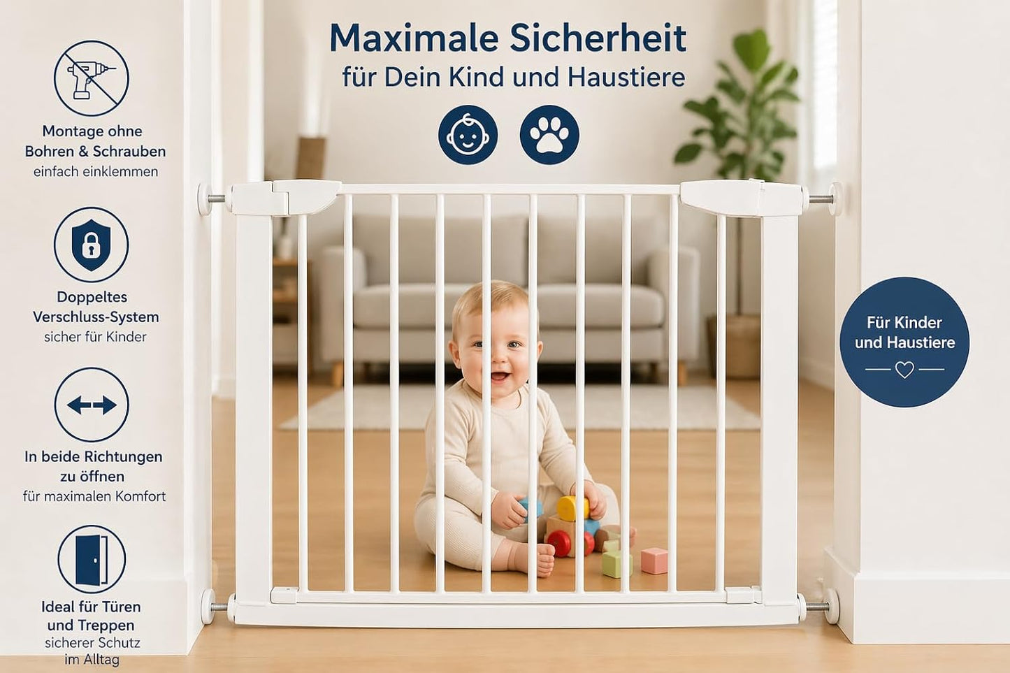 Erweiterbares Tür- und Treppenschutzgitter, 75-81 cm