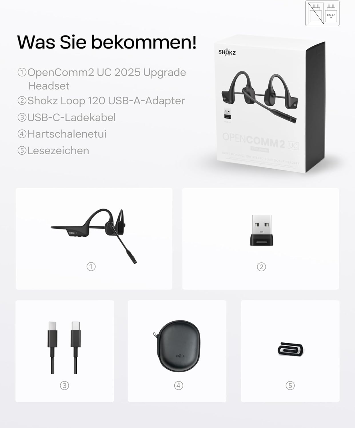 OpenComm2 UC Knochenschall-Headset, USB-A-Adapter (USB-C Laden)