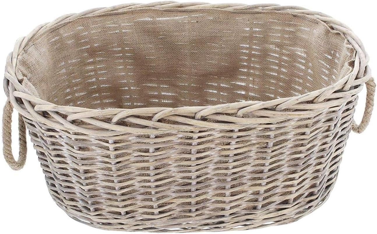 Feuerholzkorb aus Weide im Shabby Look, mit Stoffpatch