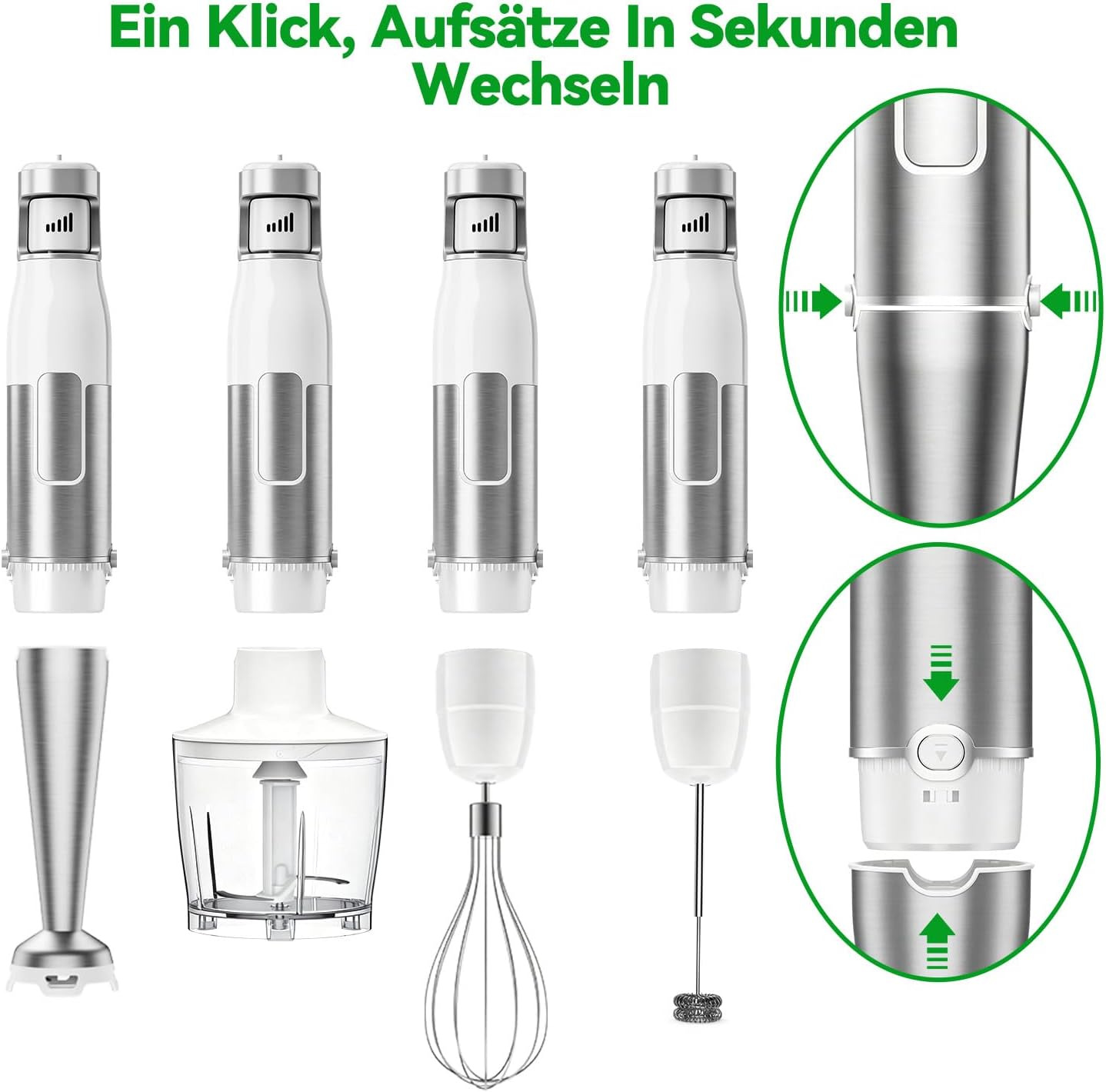Stabmixer Set mit Zerkleinerer & Schneebesen, Weiss
