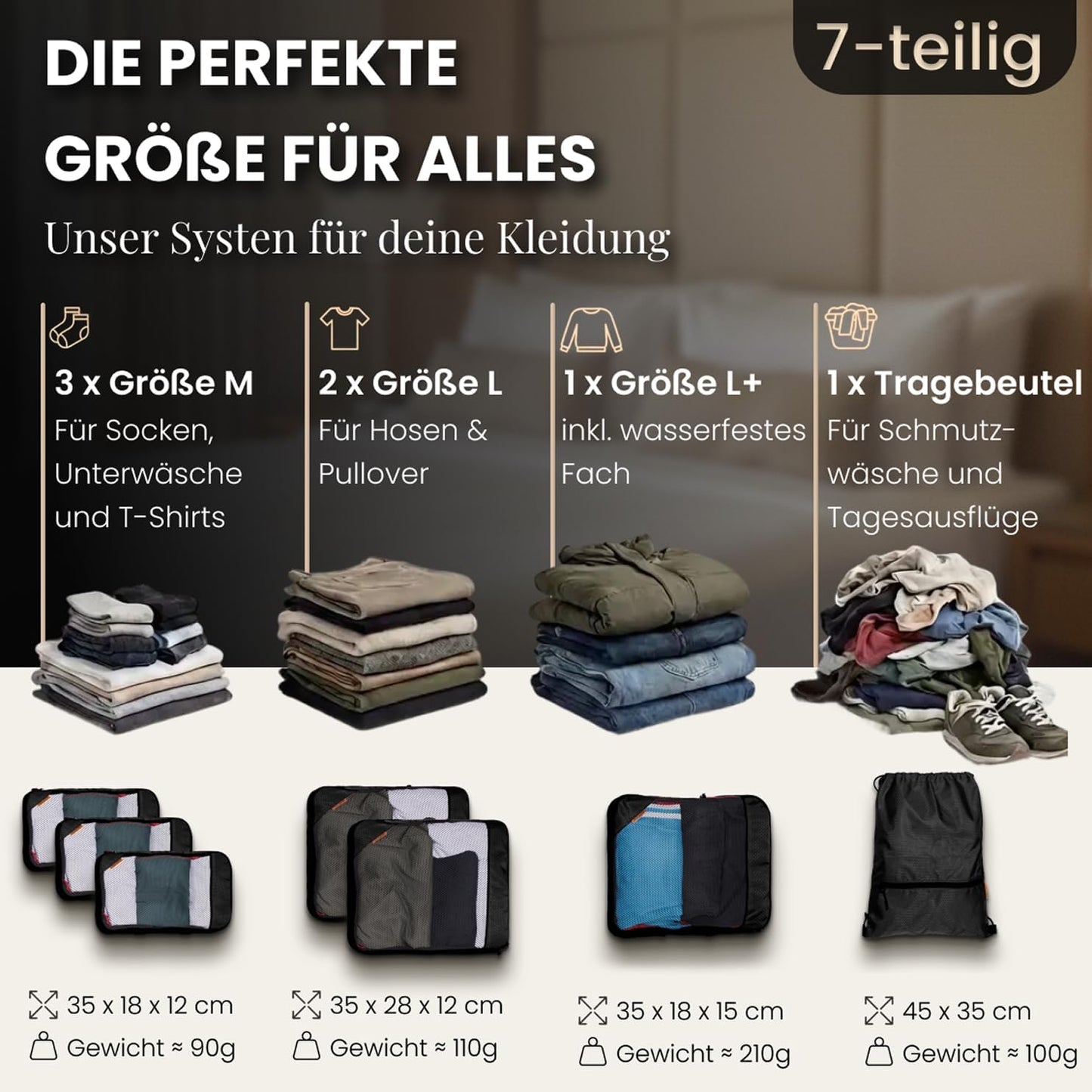 7-teiliges Packwürfel-Set, Mariner's Azure - Blau 7-teilig