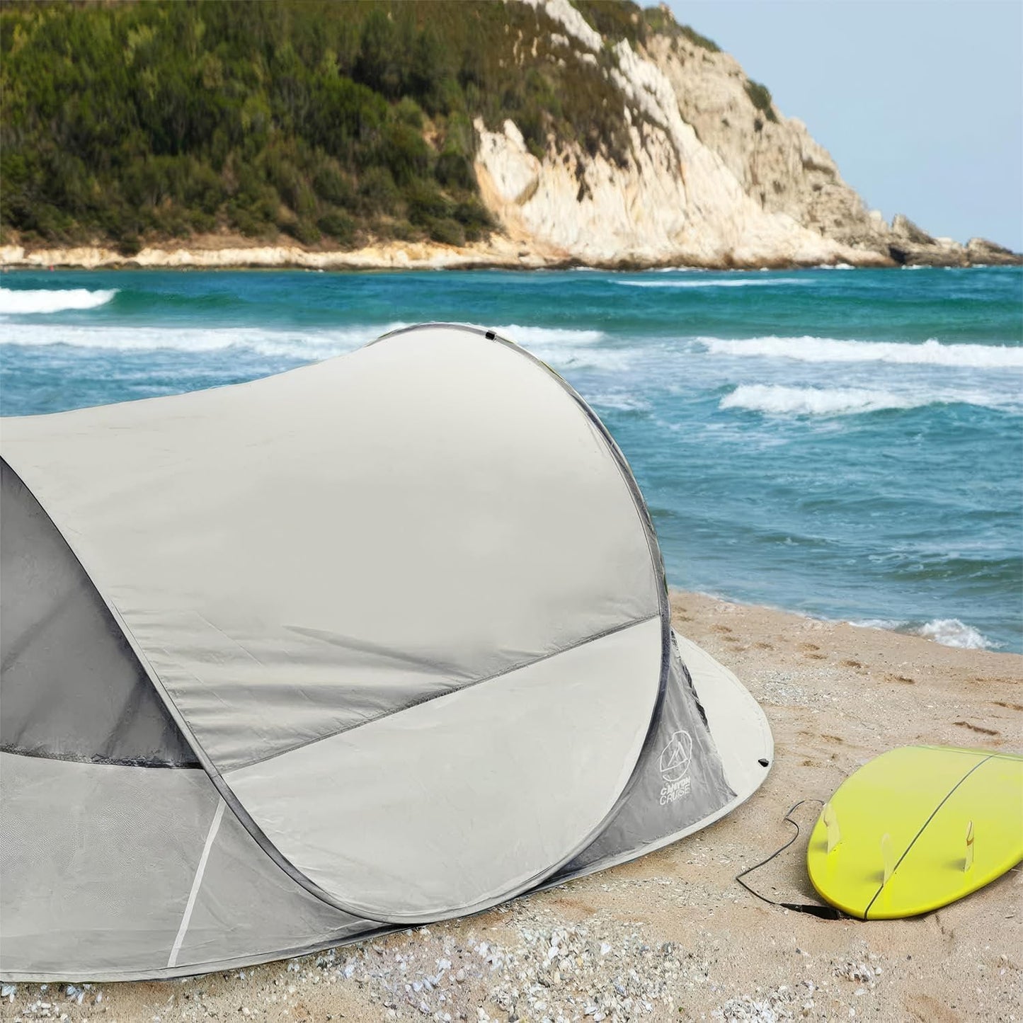 Pop-Up Strandmuschel mit UV-Schutz und Windschutz, Grau