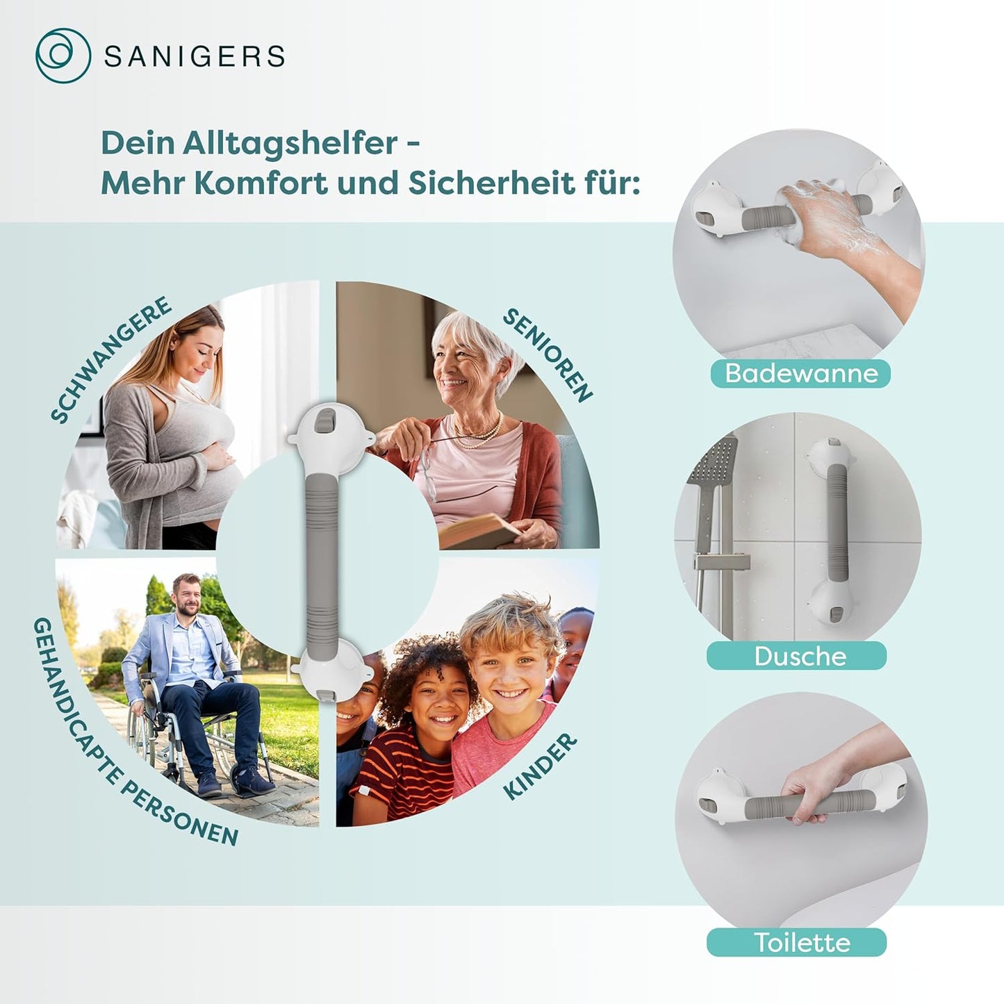 Duschgriff mit Saugnapf, extrastarker Halt