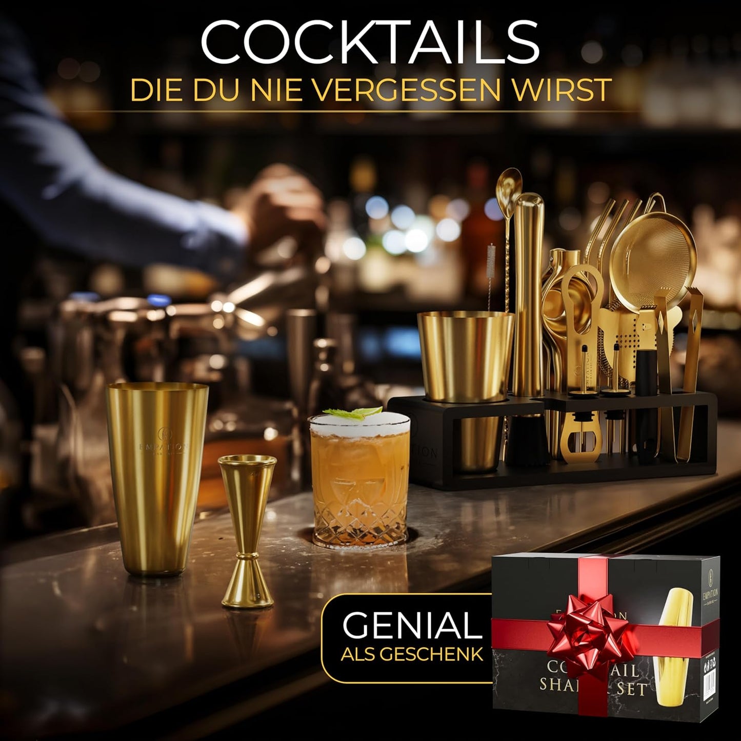 Cocktail-Set mit Gestell, Mit Gestell Gold