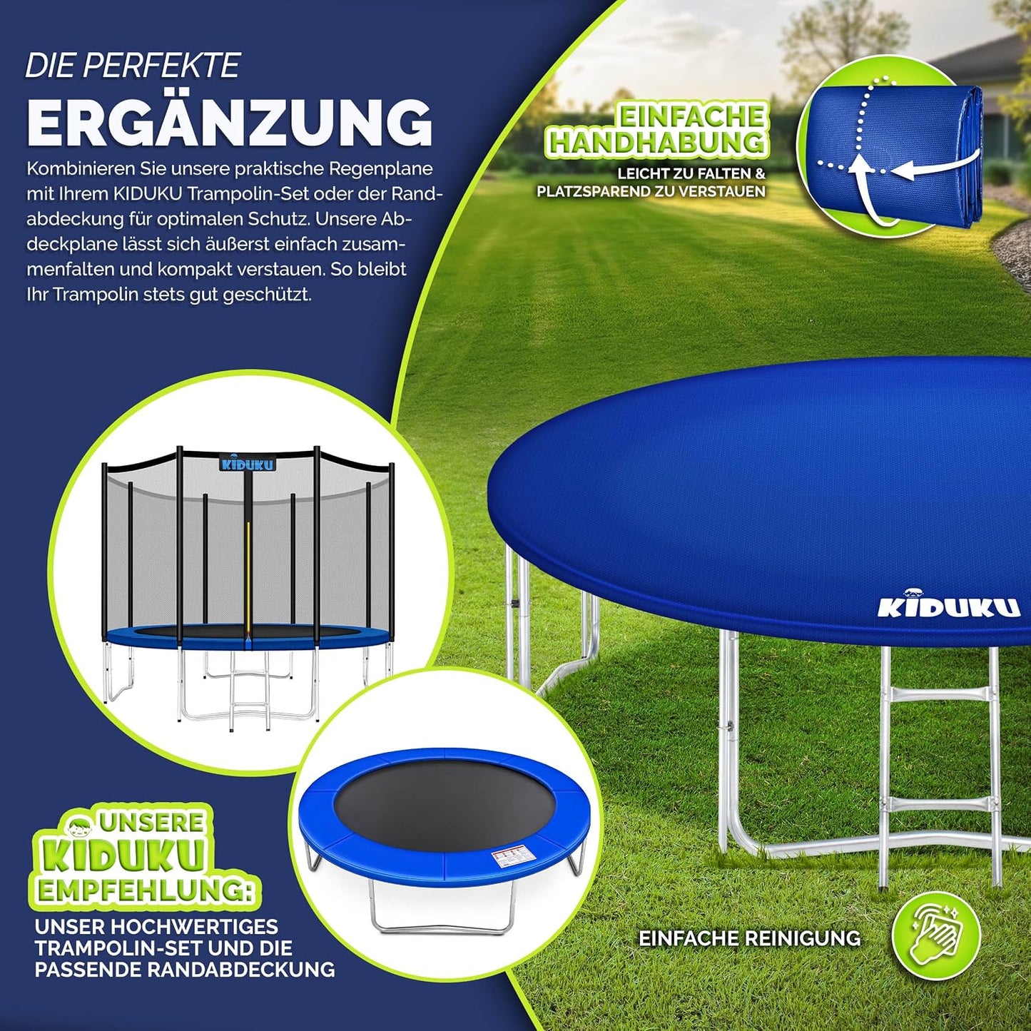 Trampolin Abdeckung, wetterfest, reissfest & UV-beständig, 366 cm Blau
