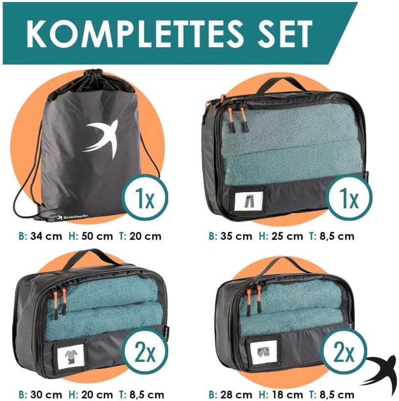 6-teiliges Packwürfel-Set mit Kompression, Schwarz 6-teiliges Set