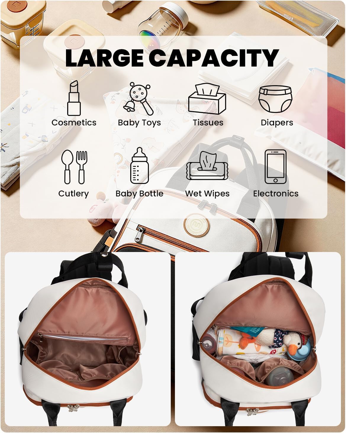 Wickelrucksack mit Kinderwagengurten, Schwarz&beige